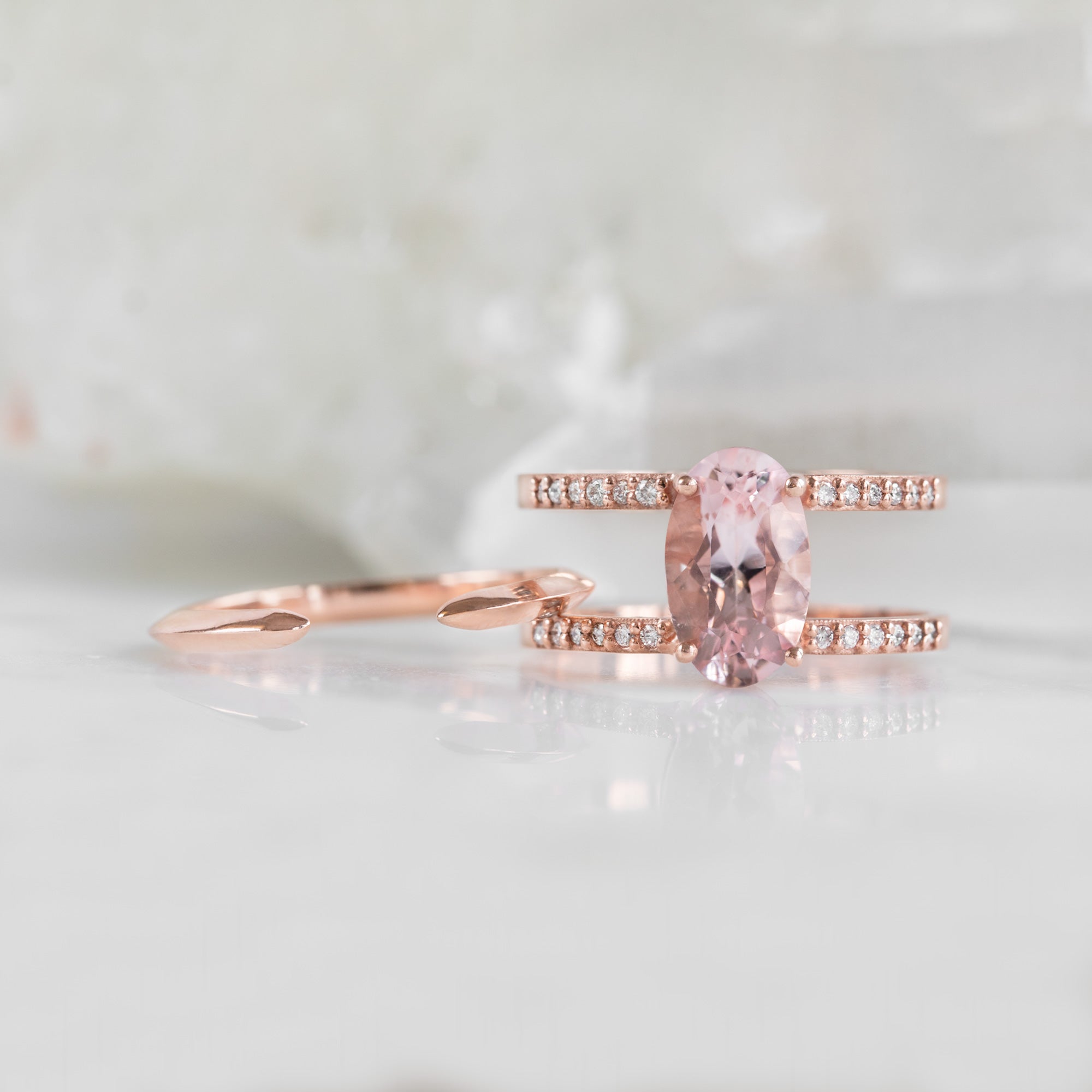 Alexis Russell Engagement Rings The Poppy Ring | 1.51ct Oval Morganite in 14K Rose Gold