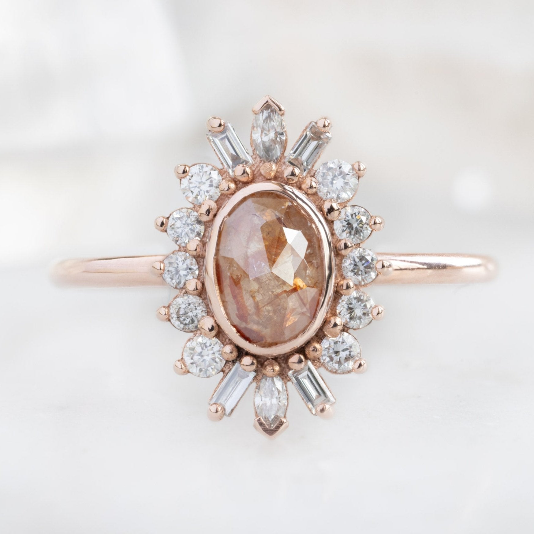 Alexis Russell Engagement Rings The Camellia Ring | 0.42ct Oval Red Diamond in 14K Rose Gold