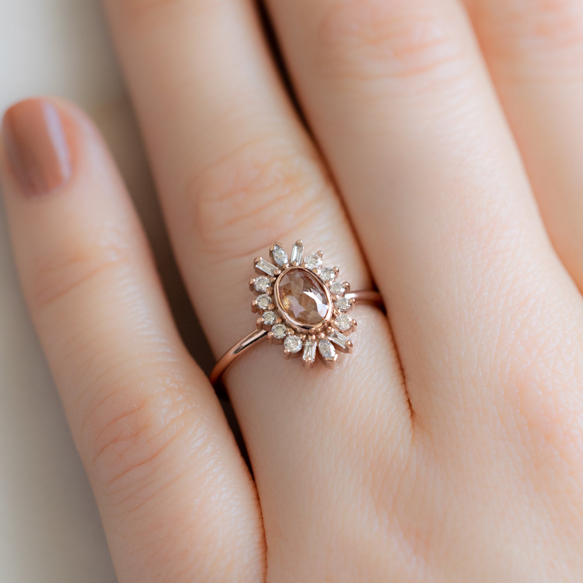 Alexis Russell Engagement Rings The Camellia Ring | 0.42ct Oval Red Diamond in 14K Rose Gold