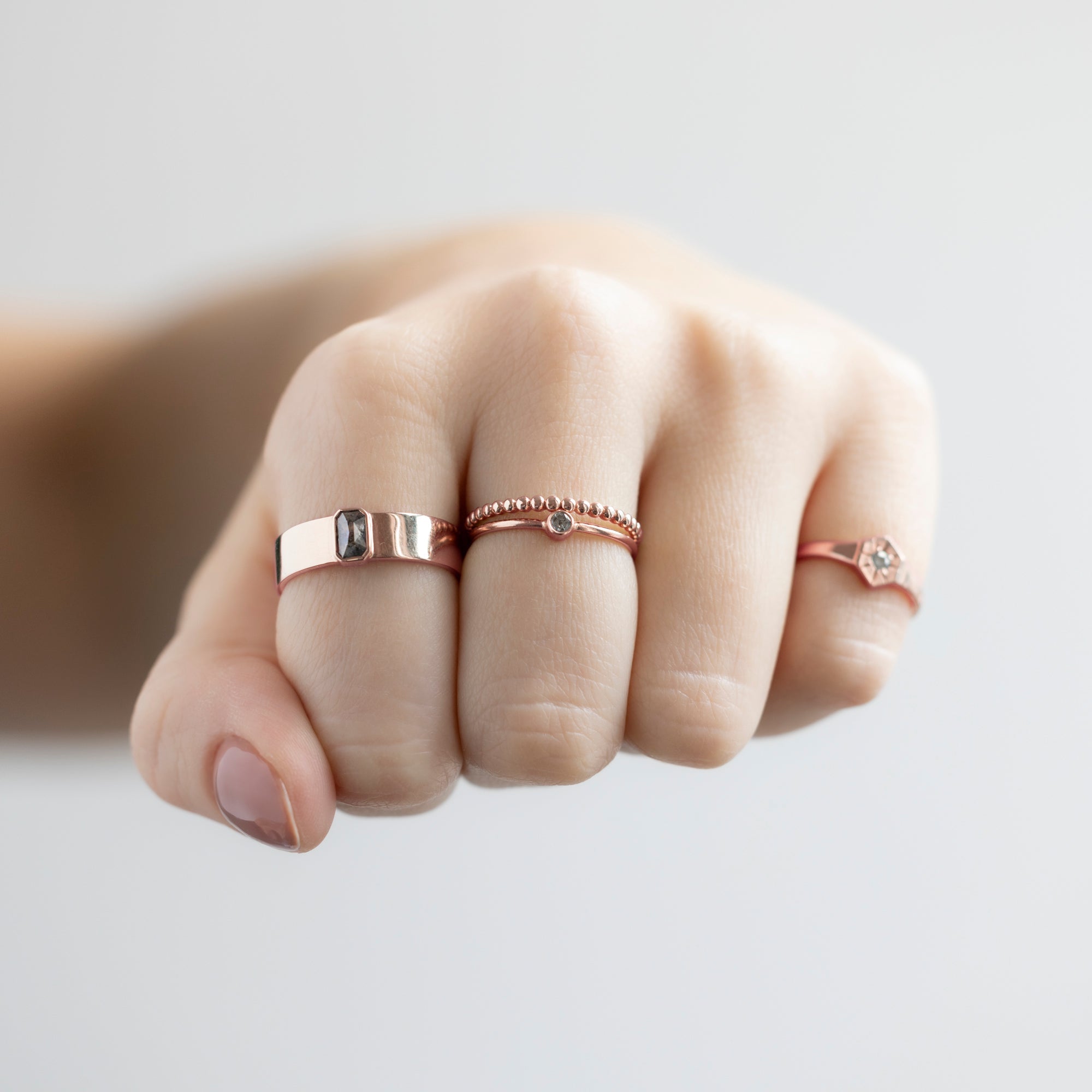 Alexis Russell Engagement Rings The Cigar Band with an Emerald-Cut Salt and Pepper Diamond | Yellow, Rose or White Gold
