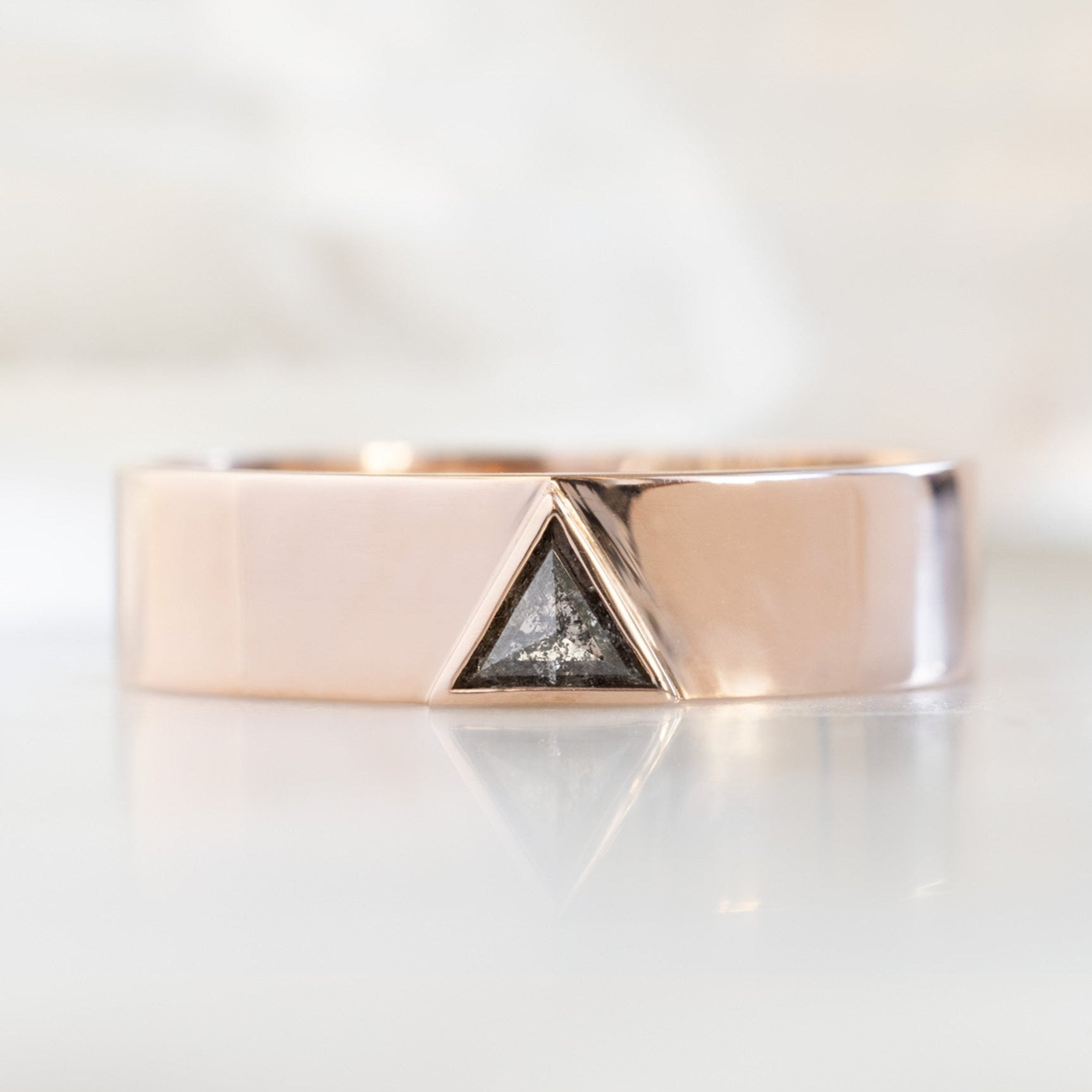 Alexis Russell Engagement Rings The Cigar Band with a Trillion Salt and Pepper Diamond | Yellow, Rose or White Gold