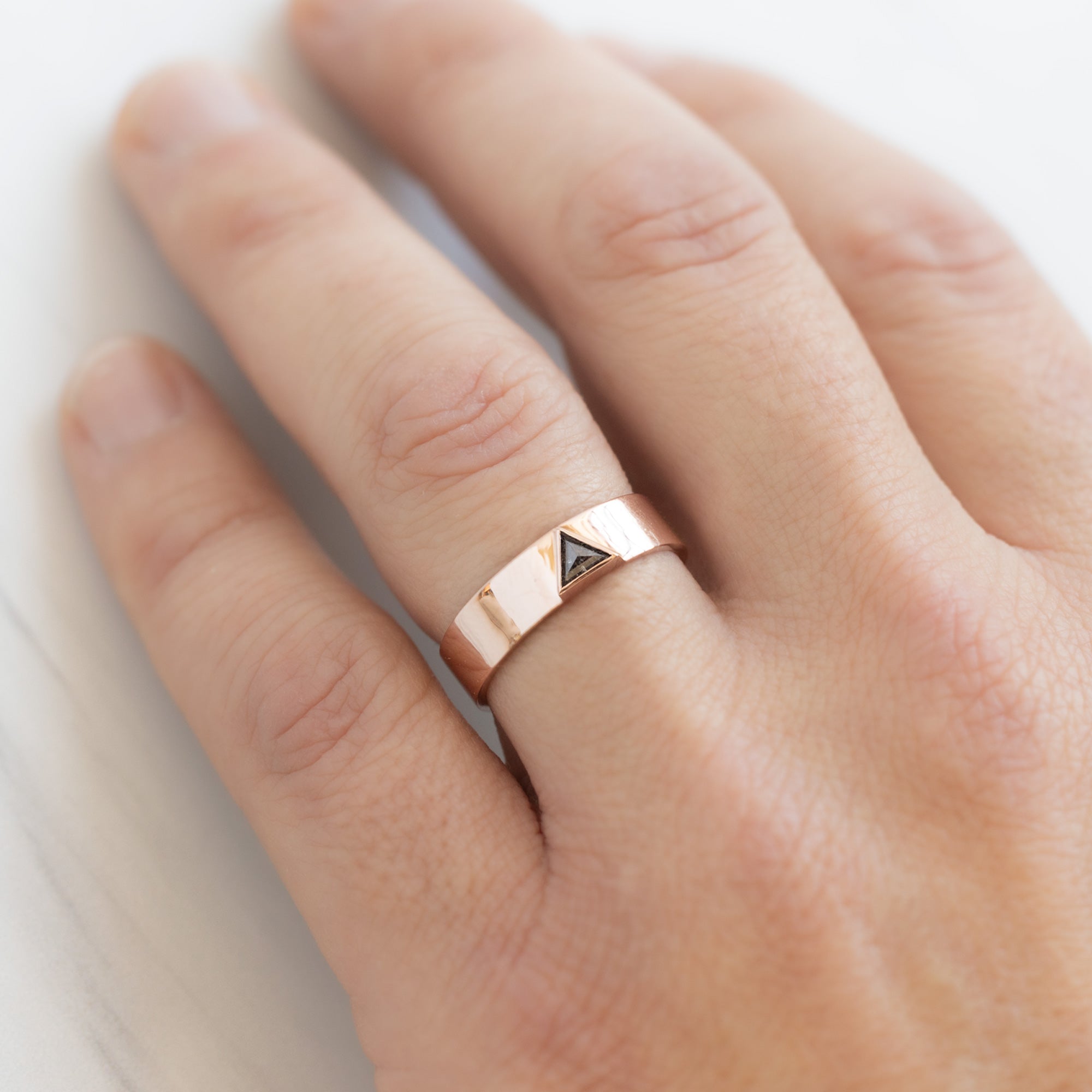 Alexis Russell Engagement Rings The Cigar Band with a Trillion Salt and Pepper Diamond | Yellow, Rose or White Gold