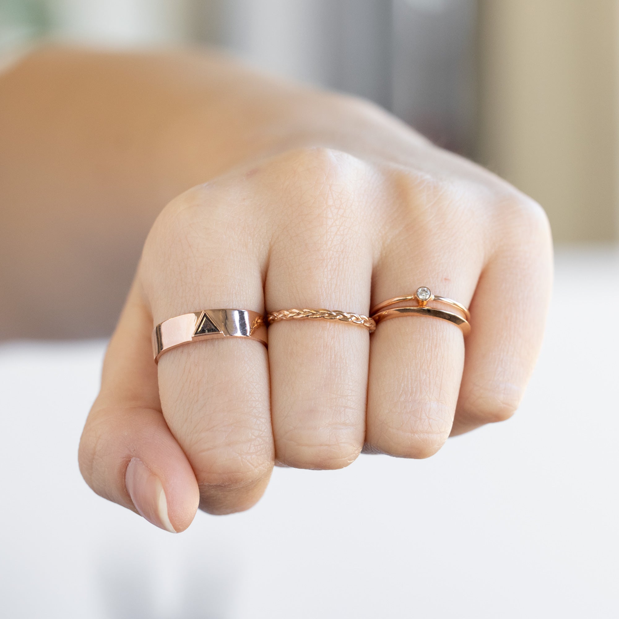 Alexis Russell Engagement Rings The Cigar Band with a Trillion Salt and Pepper Diamond | Yellow, Rose or White Gold