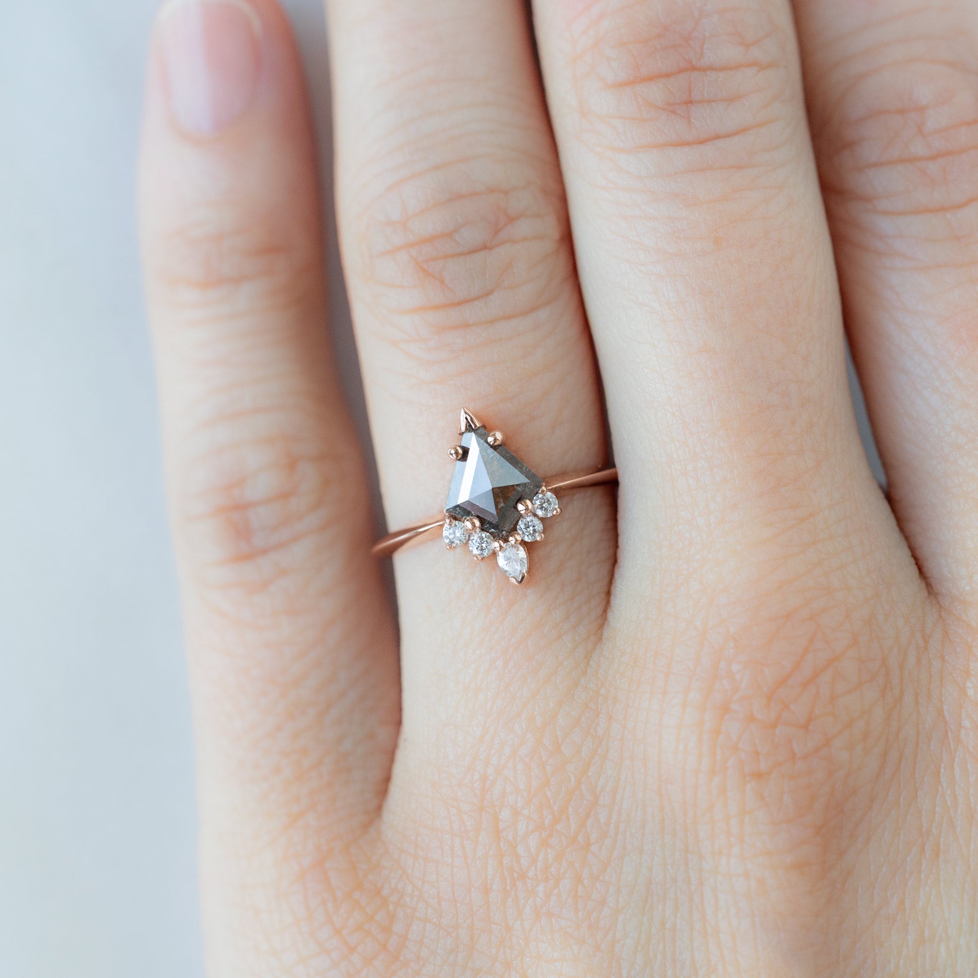 Alexis Russell Engagement Rings The Aster Ring | 0.81ct Kite Black Diamond in 14K Rose Gold