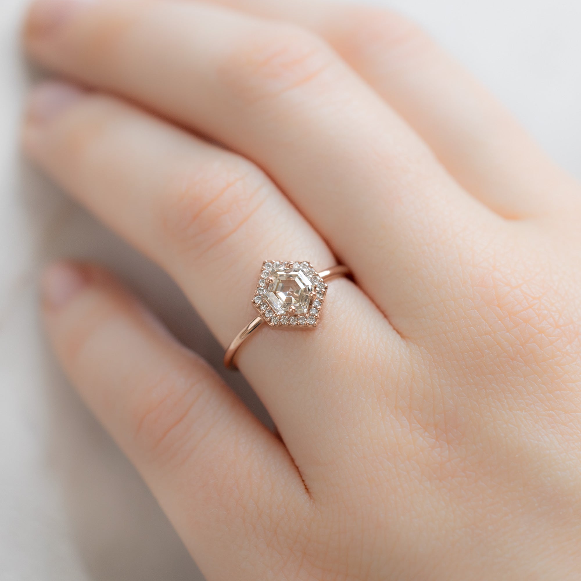 Alexis Russell Engagement Rings The Dahlia Ring | 0.77ct Hexagon Pink Diamond in 14K Rose Gold
