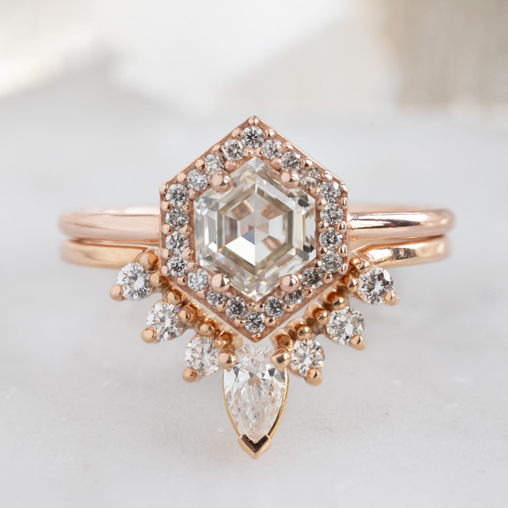 Alexis Russell Engagement Rings The Dahlia Ring | 0.77ct Hexagon Pink Diamond in 14K Rose Gold