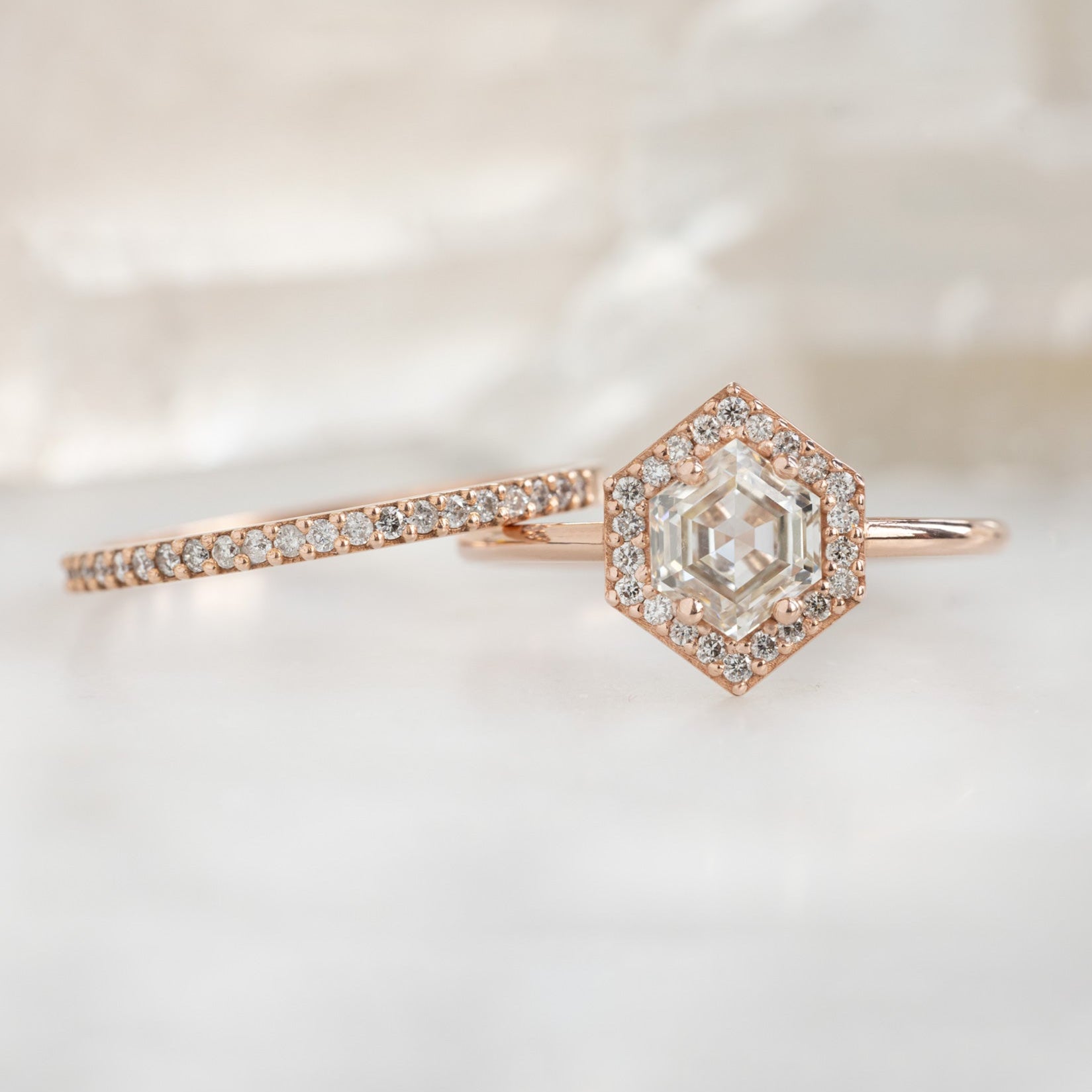 Alexis Russell Engagement Rings The Dahlia Ring | 0.77ct Hexagon Pink Diamond in 14K Rose Gold