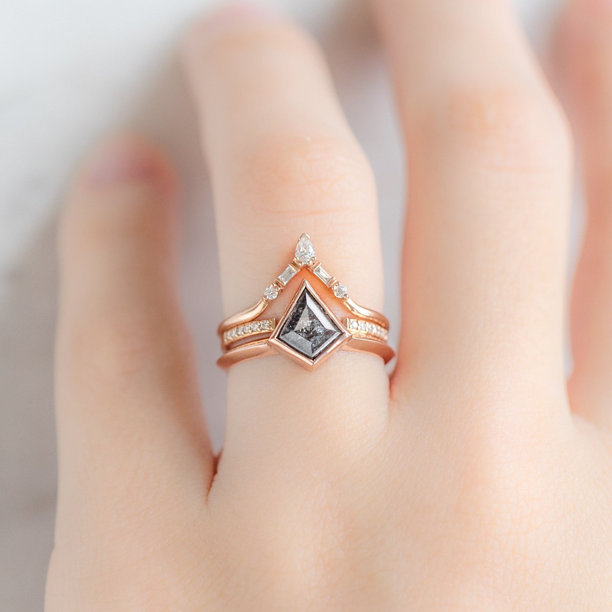 Alexis Russell Engagement Rings The Hazel Ring | 0.93ct Kite Black Diamond in 14K Rose Gold