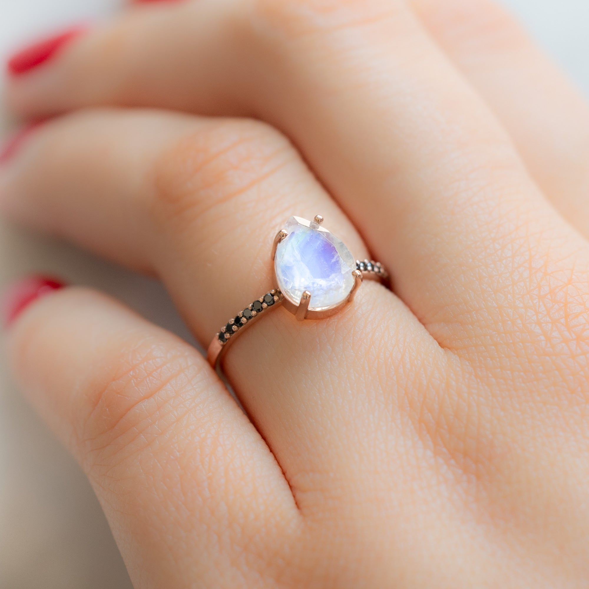 Alexis Russell Engagement Rings The Willow Ring | 1.53ct Pear Moonstone in 14K Rose Gold