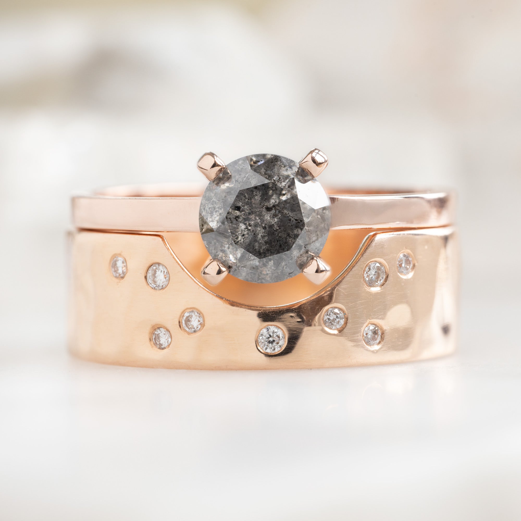 Alexis Russell Custom Diamond Ring Design Your Own Custom | Round Salt and Pepper Diamond Engagement Ring