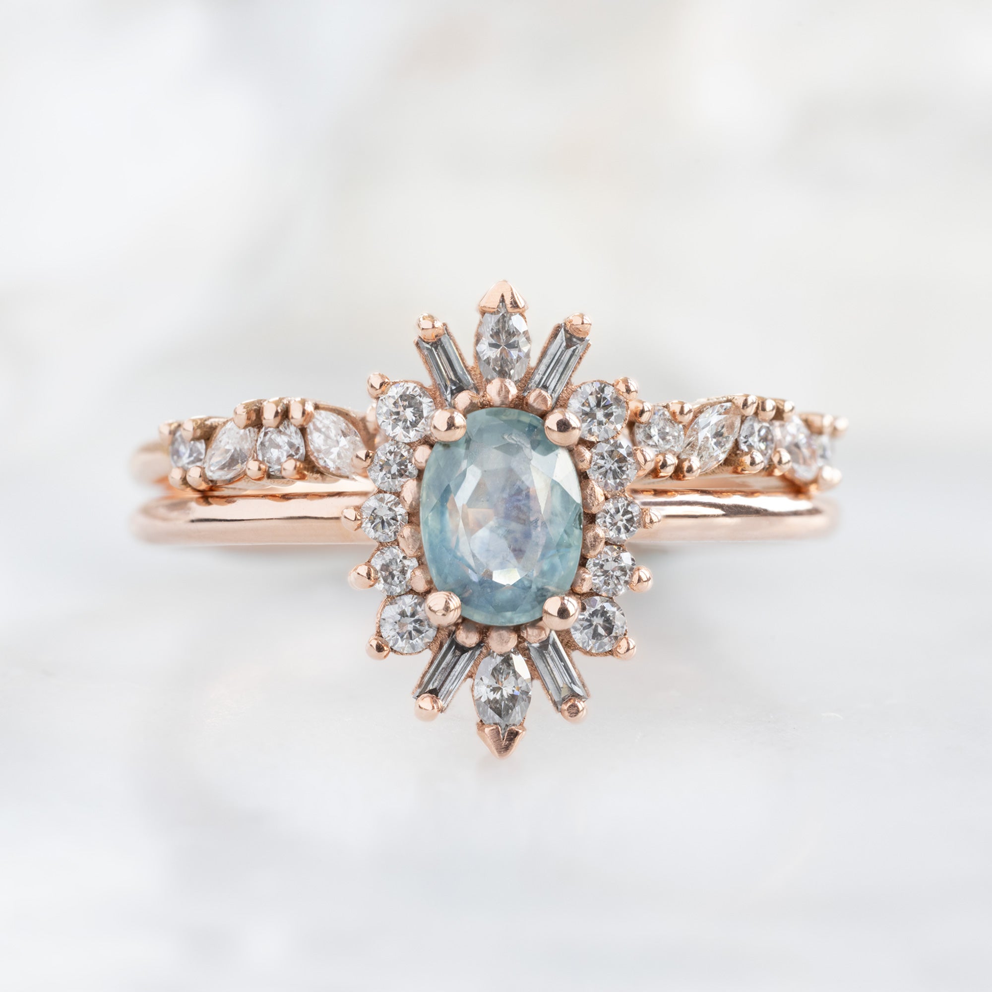 Alexis Russell Engagement Rings The Camellia Ring | 0.63ct Oval Montana Sapphire in 14K Rose Gold