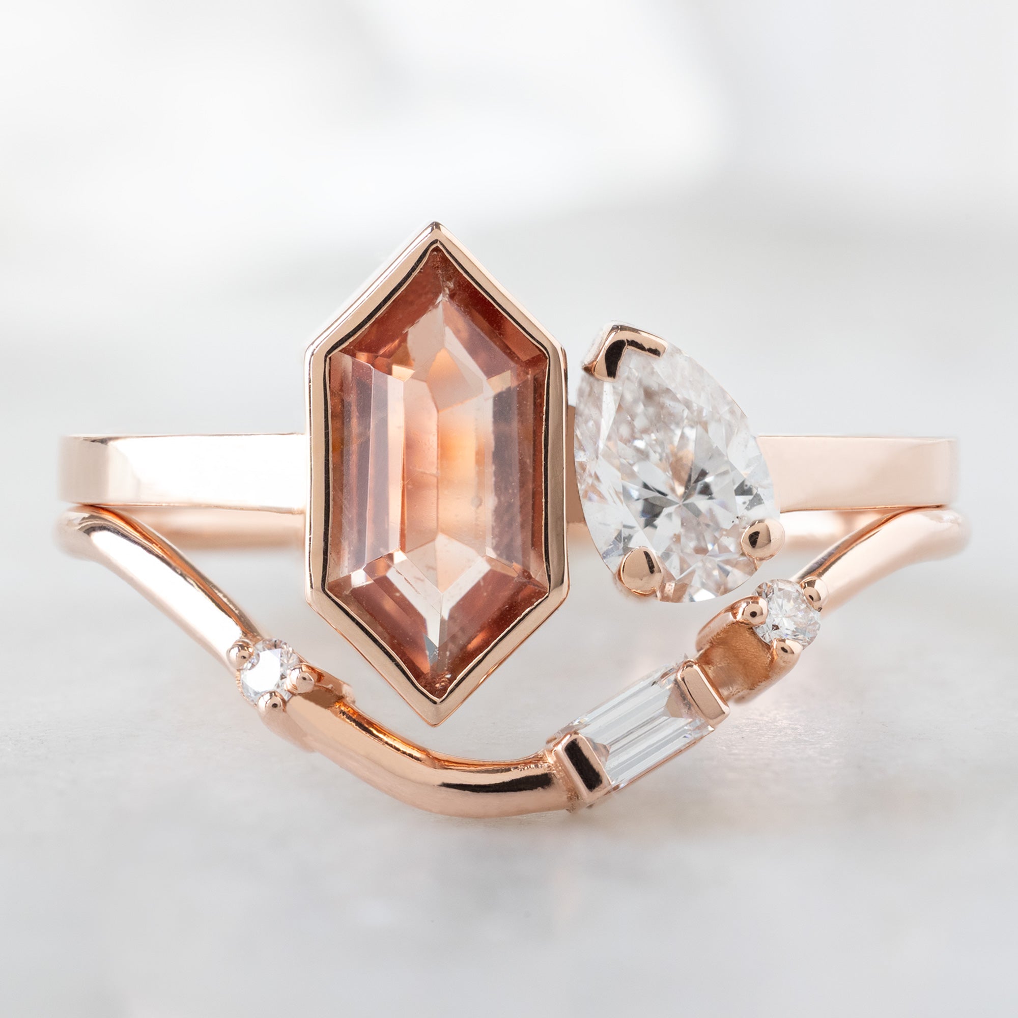 Alexis Russell Engagement Rings The You and Me Ring | 0.60ct Hexagon Oregon Sunstone in 14K Rose Gold