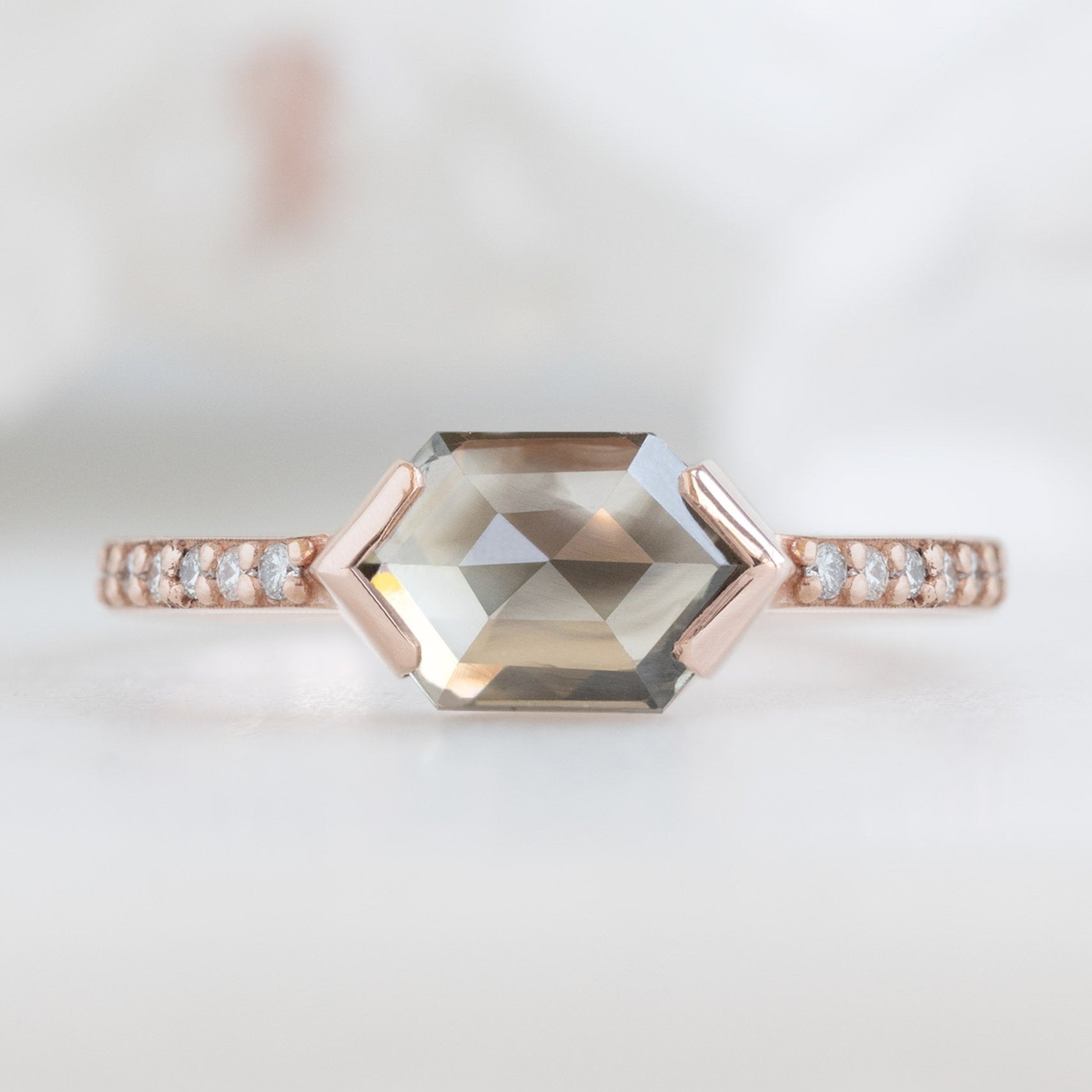 Alexis Russell Engagement Rings The Willow Ring | 1.26ct Hexagon Salt and Pepper Diamond in 14K Rose Gold