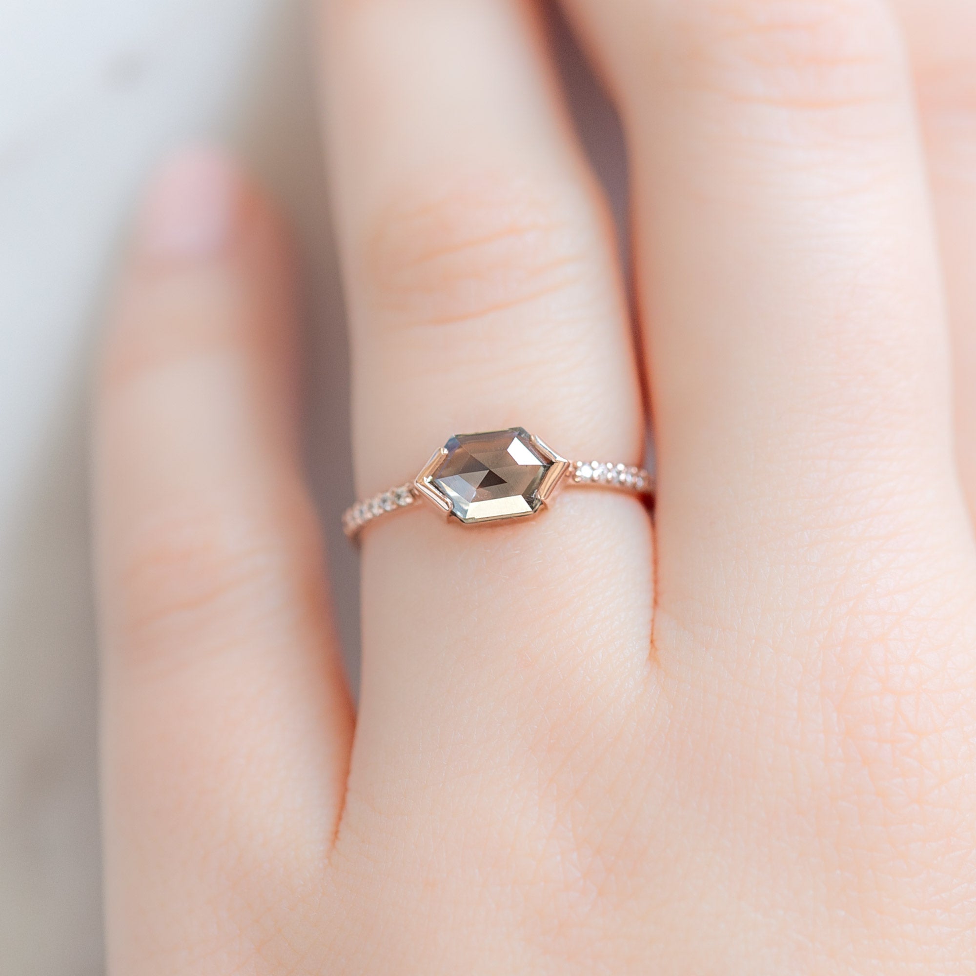 Alexis Russell Engagement Rings The Willow Ring | 1.26ct Hexagon Salt and Pepper Diamond in 14K Rose Gold