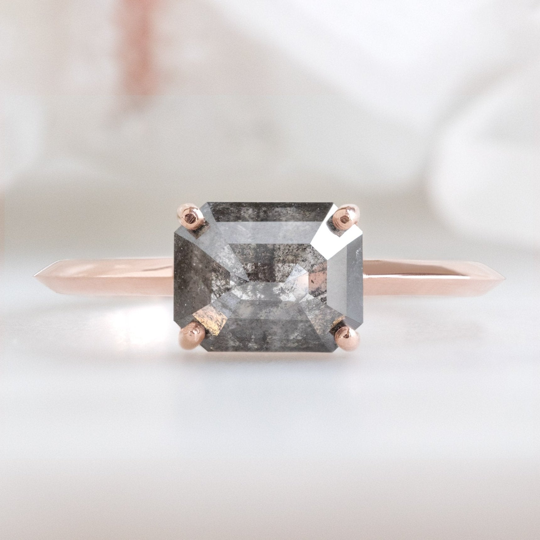 Alexis Russell Engagement Rings The Bryn Ring | 1.51ct Emerald Black Diamond in 14K Rose Gold