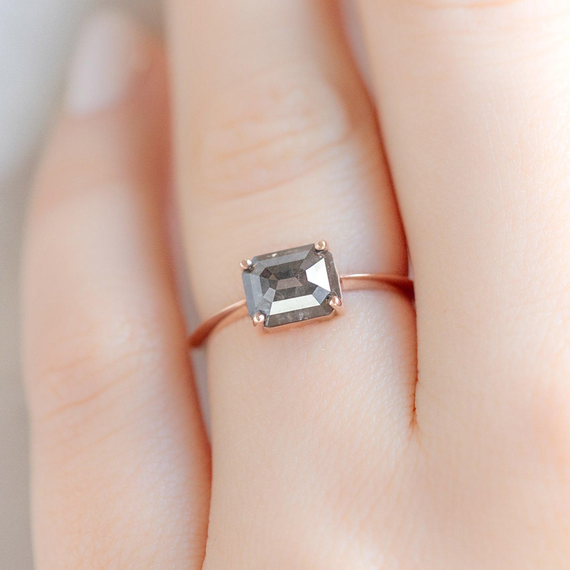 Alexis Russell Engagement Rings The Bryn Ring | 1.51ct Emerald Black Diamond in 14K Rose Gold