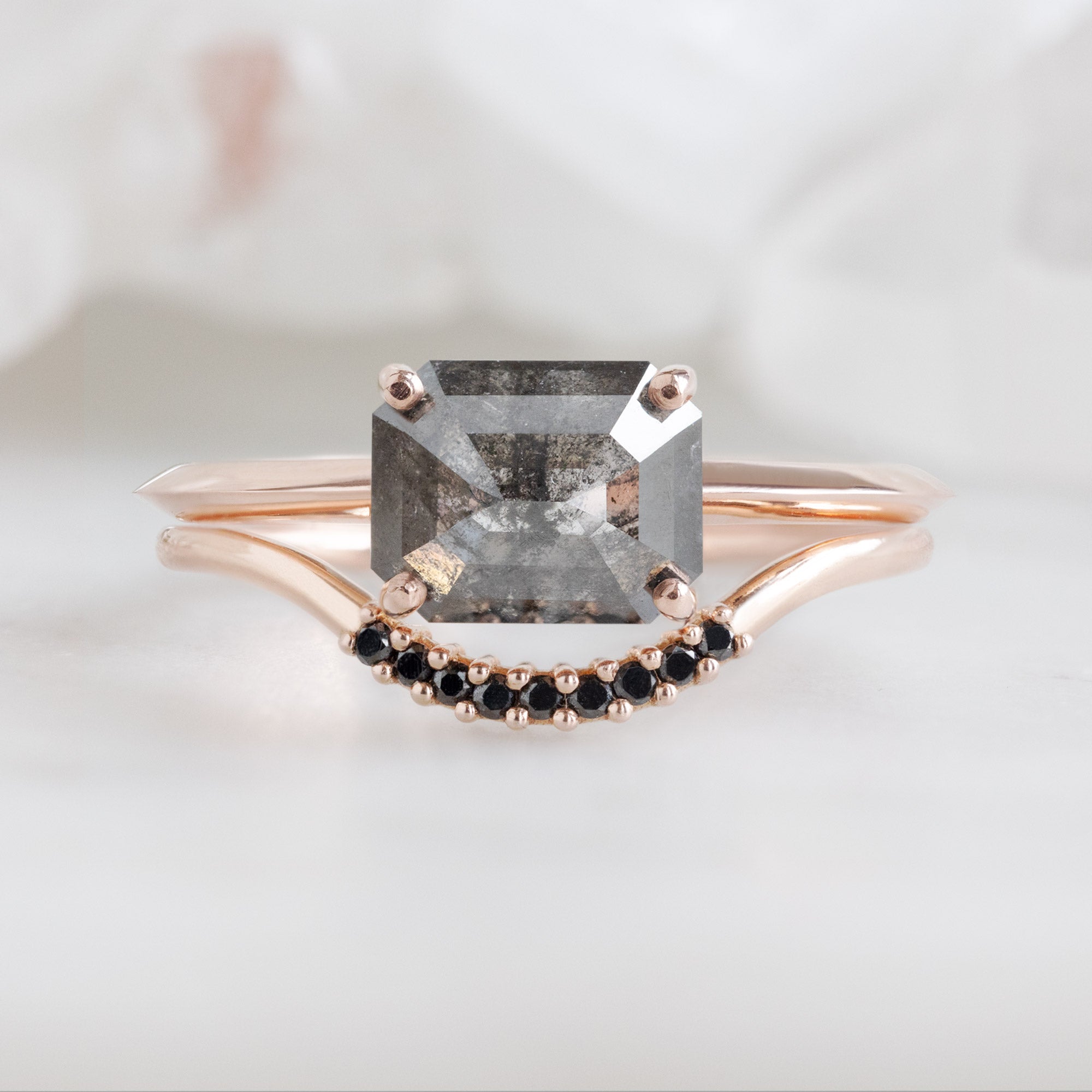 Alexis Russell Engagement Rings The Bryn Ring | 1.51ct Emerald Black Diamond in 14K Rose Gold