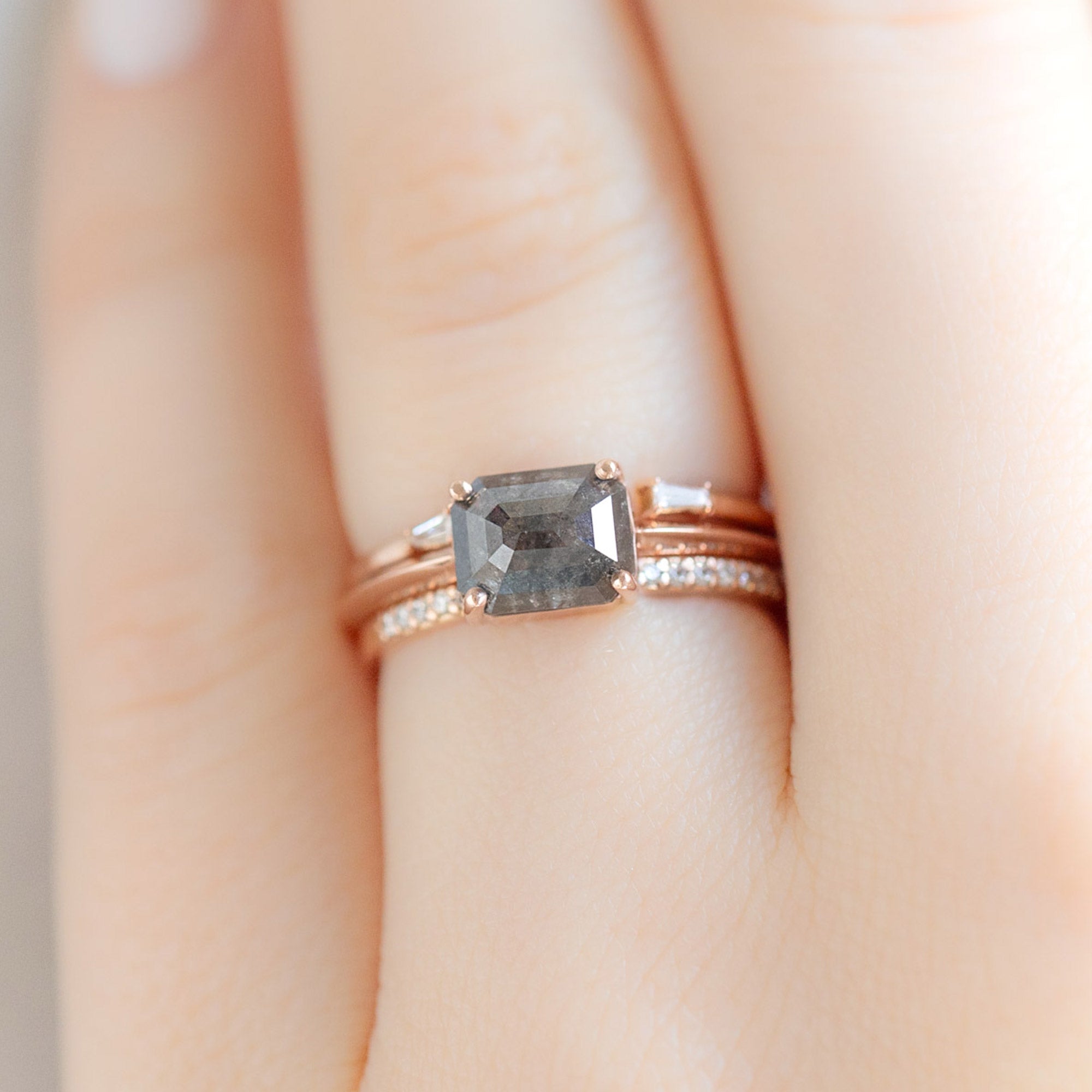 Alexis Russell Engagement Rings The Bryn Ring | 1.51ct Emerald Black Diamond in 14K Rose Gold