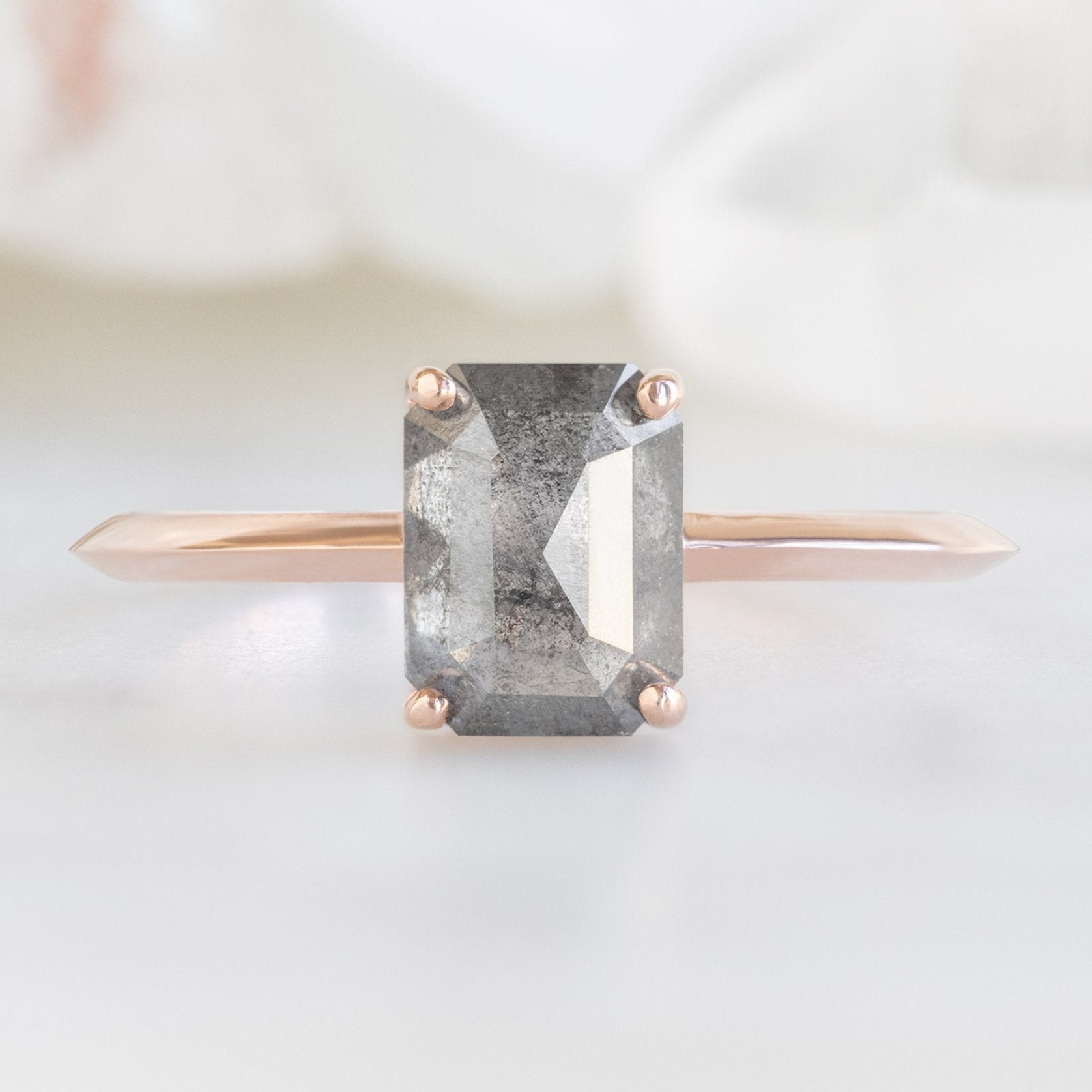 Alexis Russell Engagement Rings The Bryn Ring | 1.47ct Emerald Salt and Pepper Diamond in 14K Rose Gold