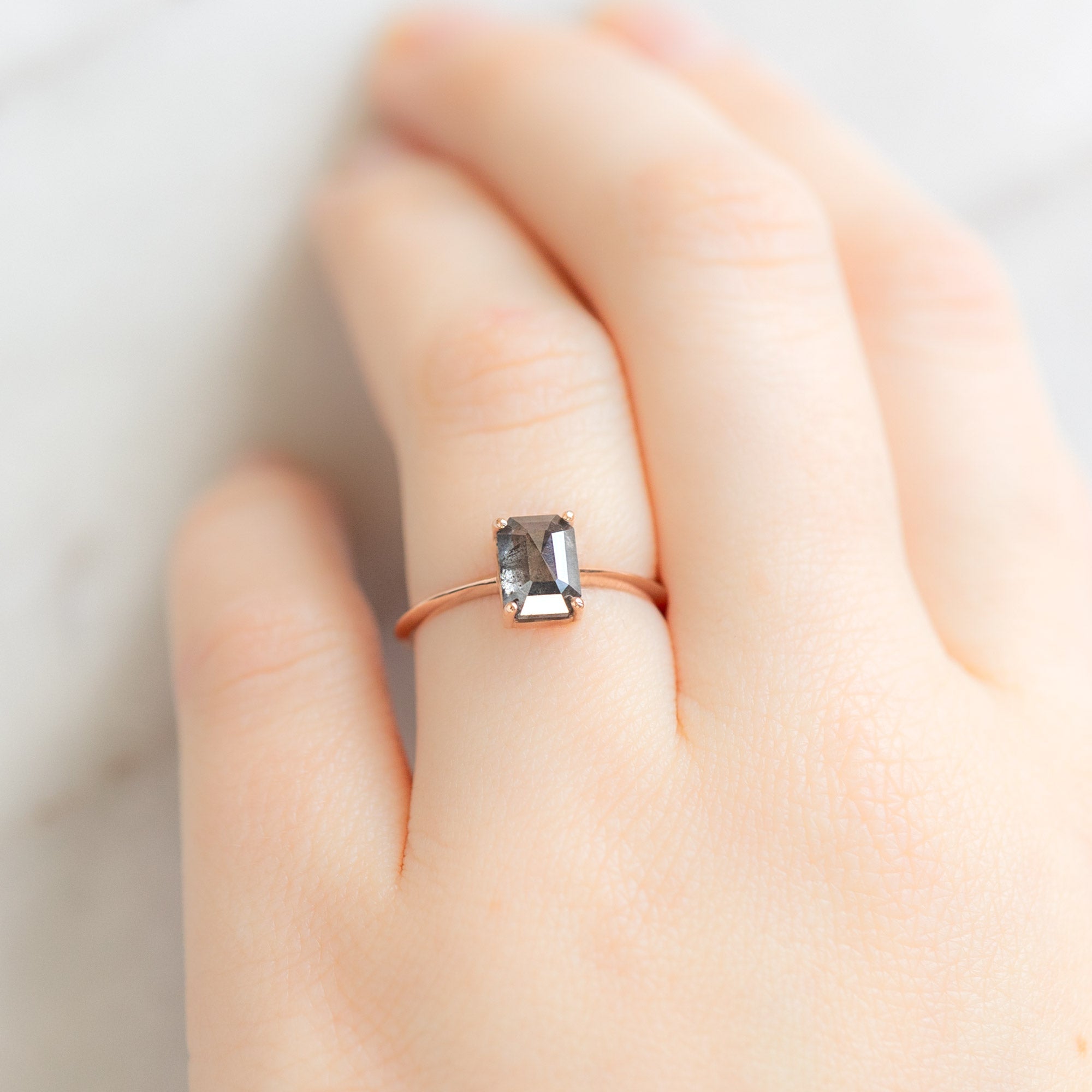 Alexis Russell Engagement Rings The Bryn Ring | 1.47ct Emerald Salt and Pepper Diamond in 14K Rose Gold