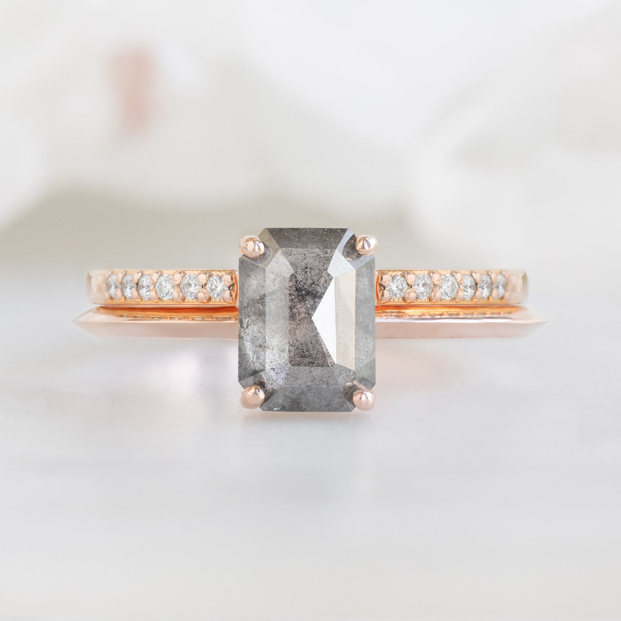 Alexis Russell Engagement Rings The Bryn Ring | 1.47ct Emerald Salt and Pepper Diamond in 14K Rose Gold
