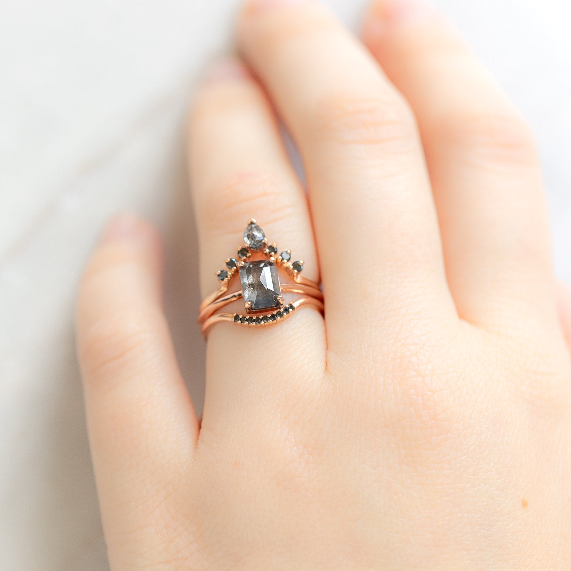 Alexis Russell Engagement Rings The Bryn Ring | 1.47ct Emerald Salt and Pepper Diamond in 14K Rose Gold