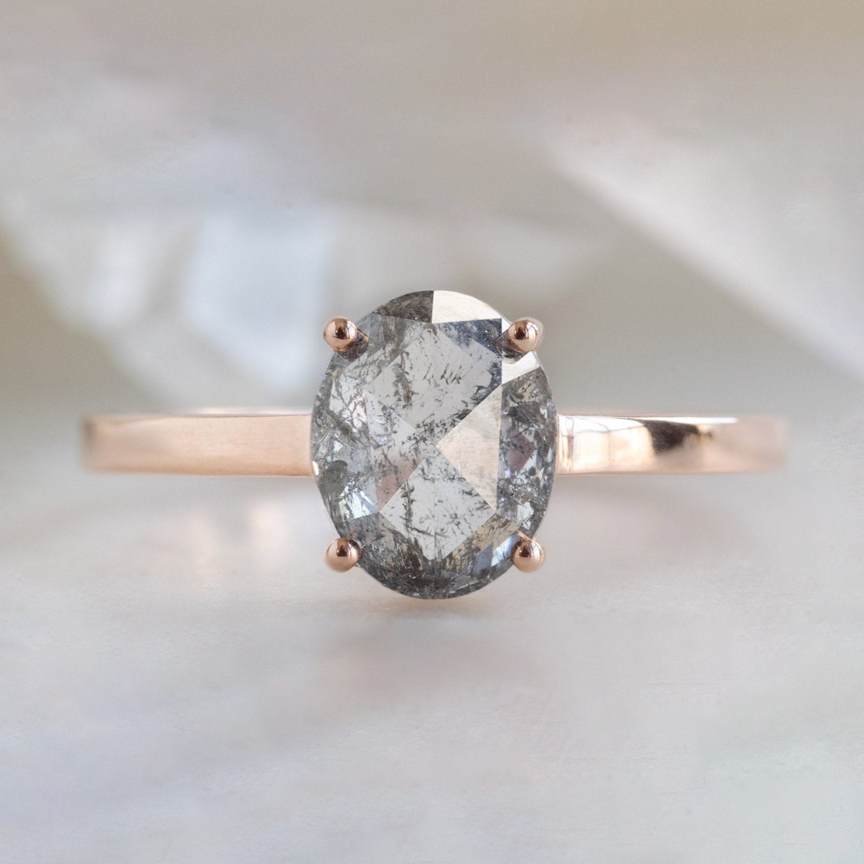 Alexis Russell Engagement Rings The Bryn Ring | 1.63ct Oval Salt and Pepper Diamond in 14K Rose Gold