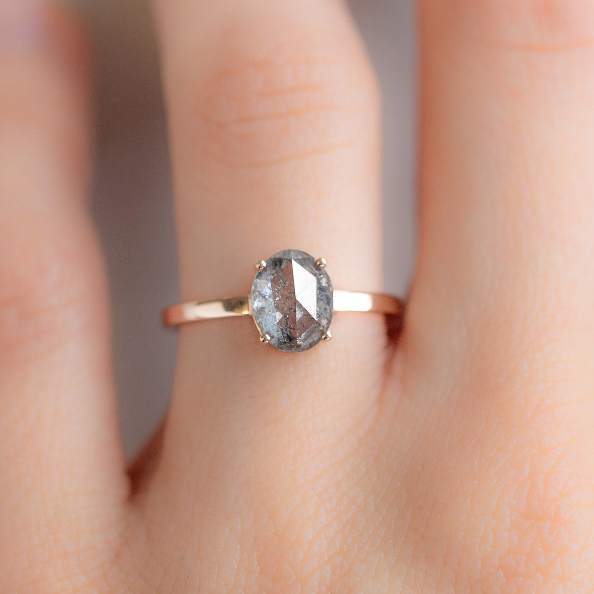 Alexis Russell Engagement Rings The Bryn Ring | 1.63ct Oval Salt and Pepper Diamond in 14K Rose Gold