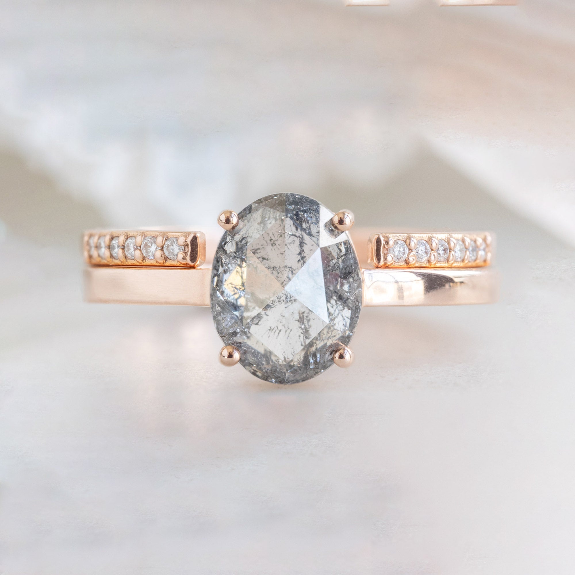 Alexis Russell Engagement Rings The Bryn Ring | 1.63ct Oval Salt and Pepper Diamond in 14K Rose Gold