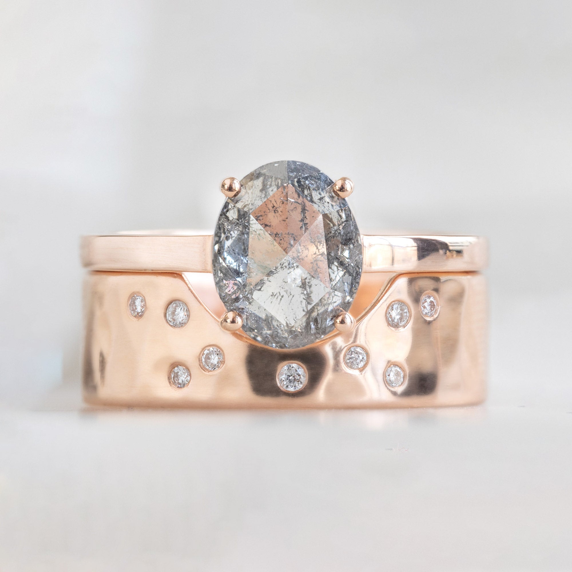 Alexis Russell Engagement Rings The Bryn Ring | 1.63ct Oval Salt and Pepper Diamond in 14K Rose Gold
