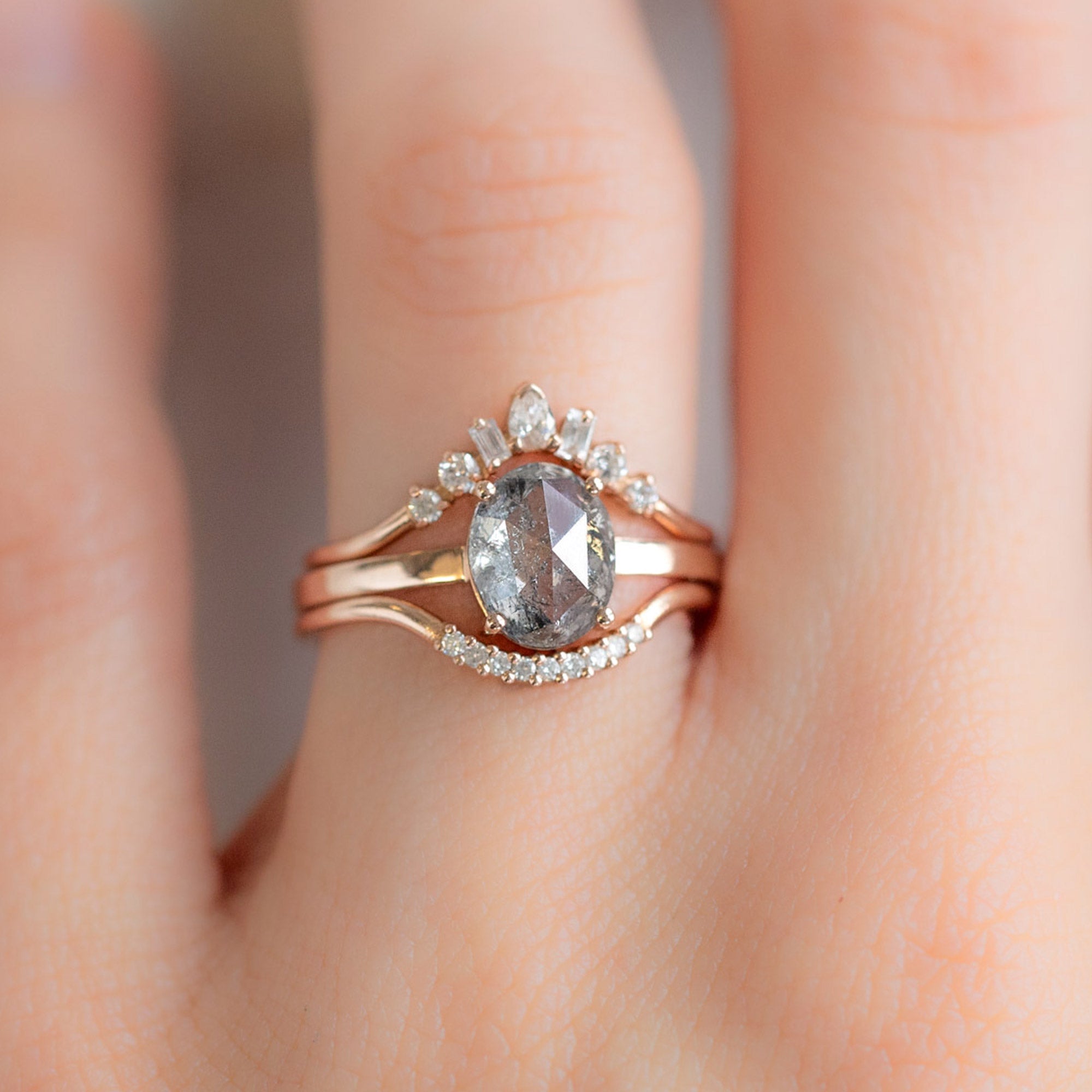 Alexis Russell Engagement Rings The Bryn Ring | 1.63ct Oval Salt and Pepper Diamond in 14K Rose Gold