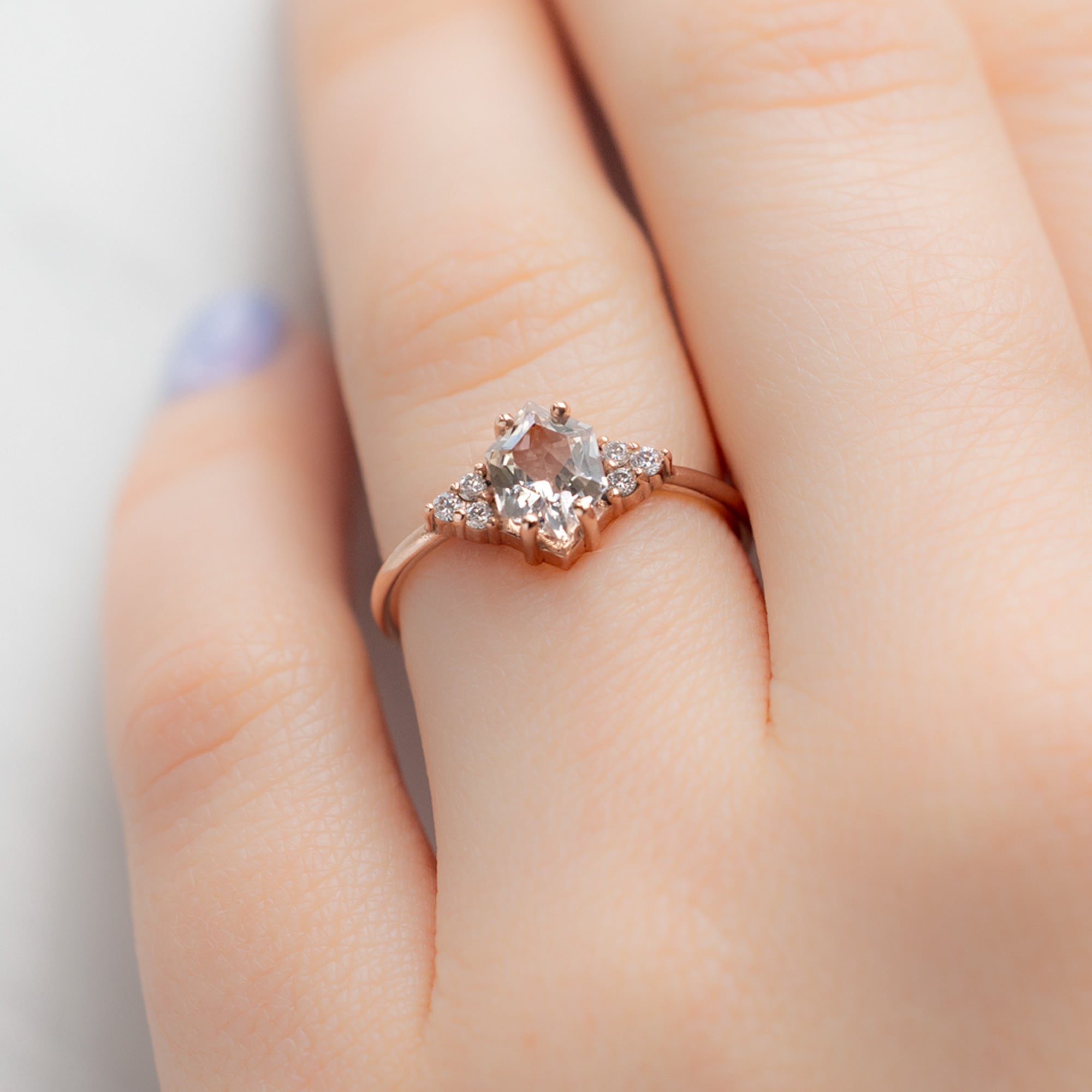 Alexis Russell Engagement Rings The Ivy Ring | 1.10ct Hexagon Peach Sapphire in 14K Rose Gold