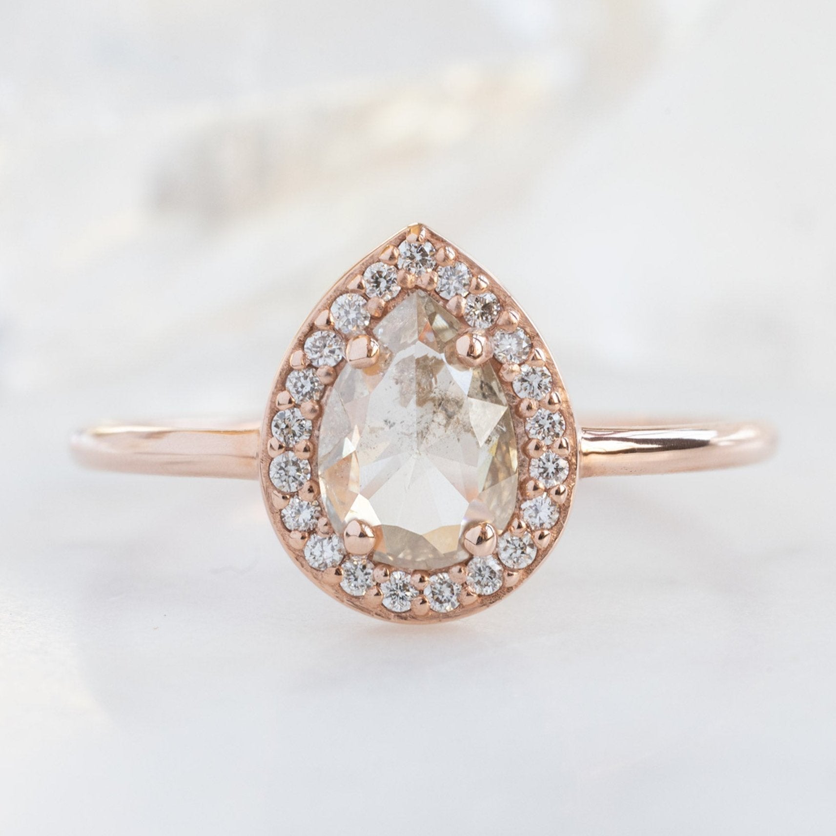 Alexis Russell Engagement Rings The Dahlia Ring | 0.59ct Pear Pink Diamond in 14K Rose Gold