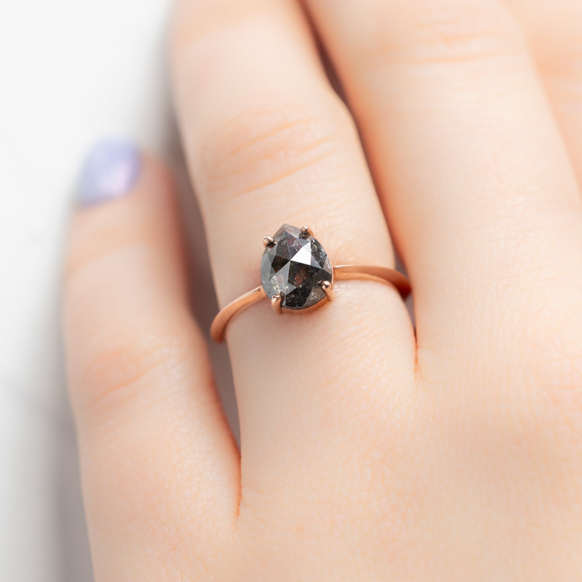 Alexis Russell Engagement Rings The Bryn Ring | 1.38ct Pear Salt and Pepper Diamond in 14K Rose Gold