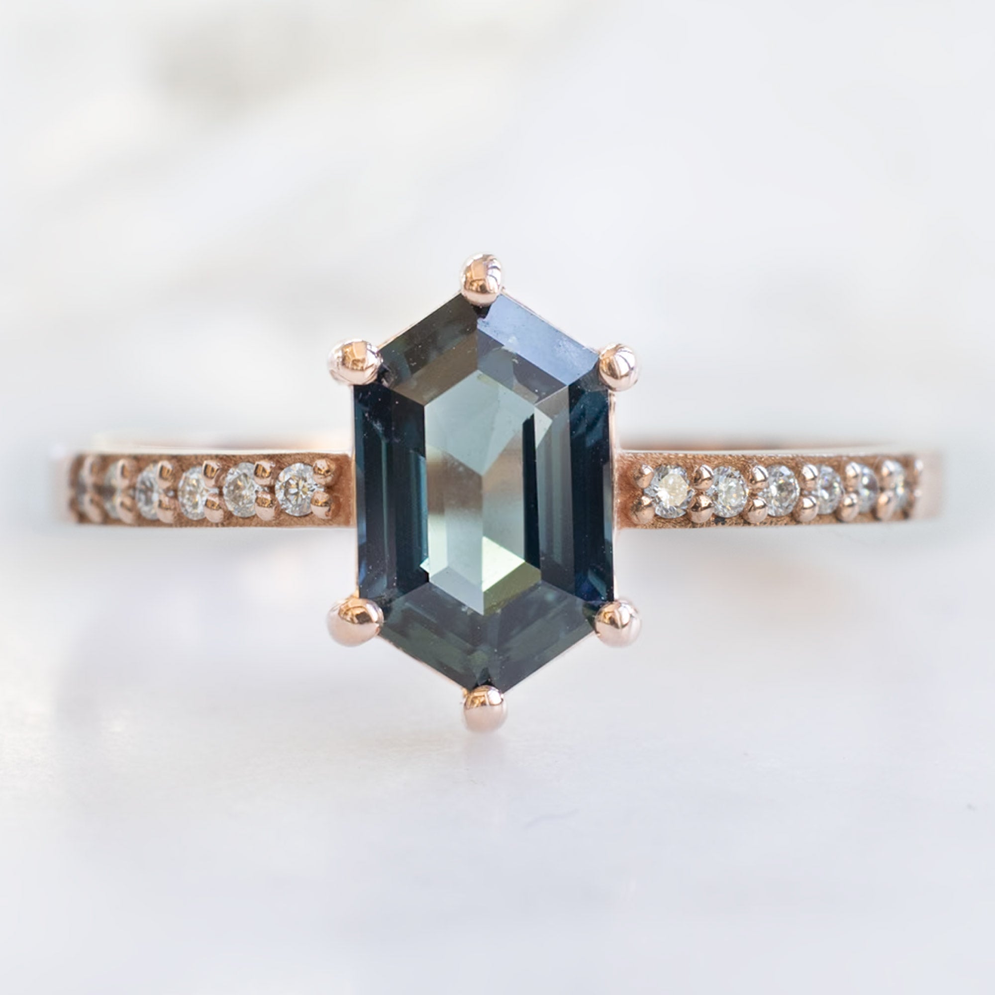 Alexis Russell Engagement Rings The Willow Ring | 1.20ct Hexagon Blue Sapphire in 14K Rose Gold