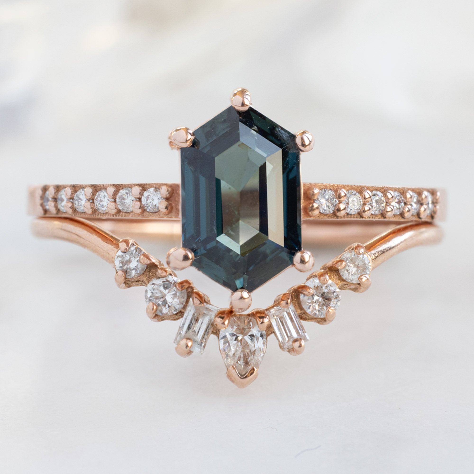Alexis Russell Engagement Rings The Willow Ring | 1.20ct Hexagon Blue Sapphire in 14K Rose Gold