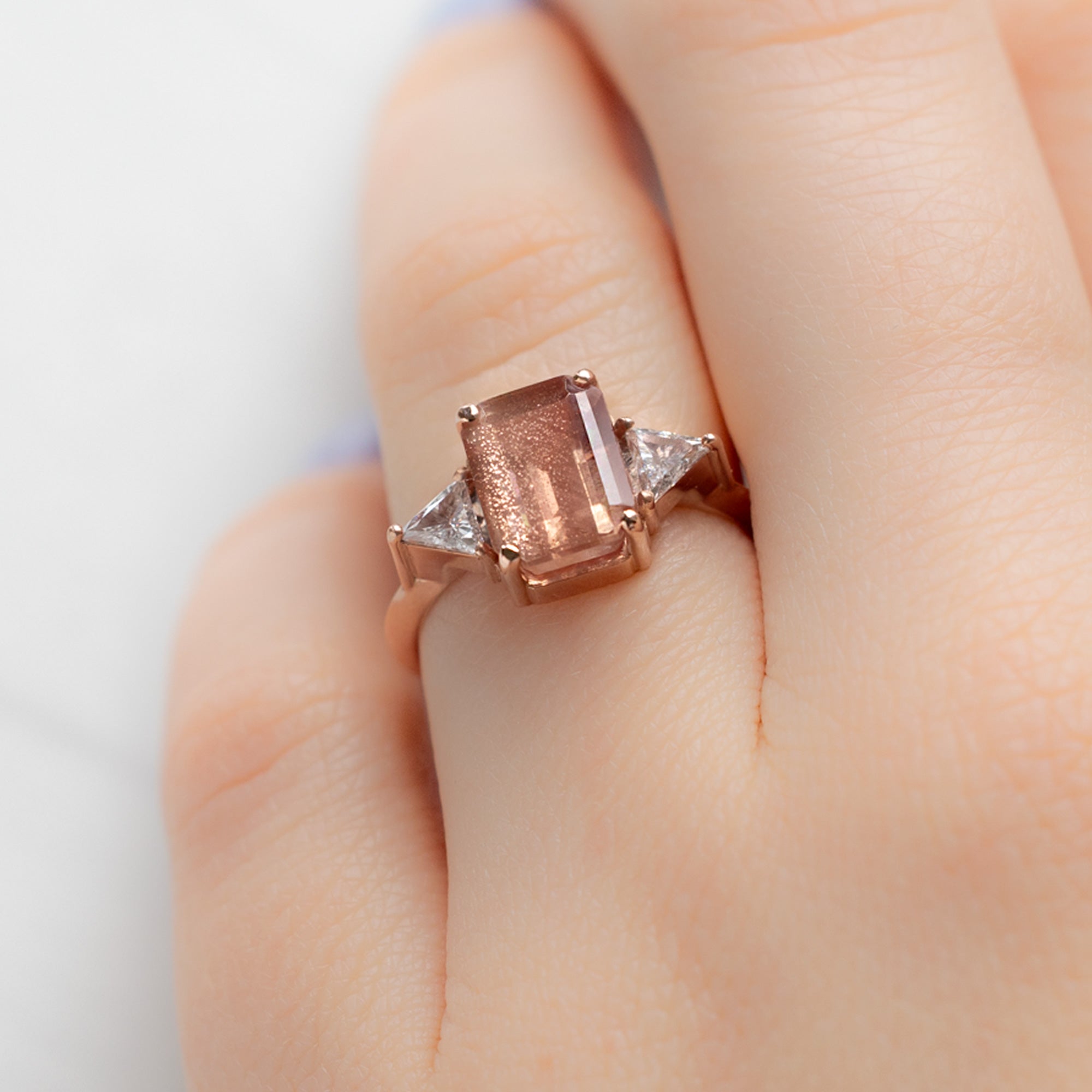 Alexis Russell Engagement Rings The Jade Ring | 2.26ct Emerald Cut Sunstone in 14K Rose Gold
