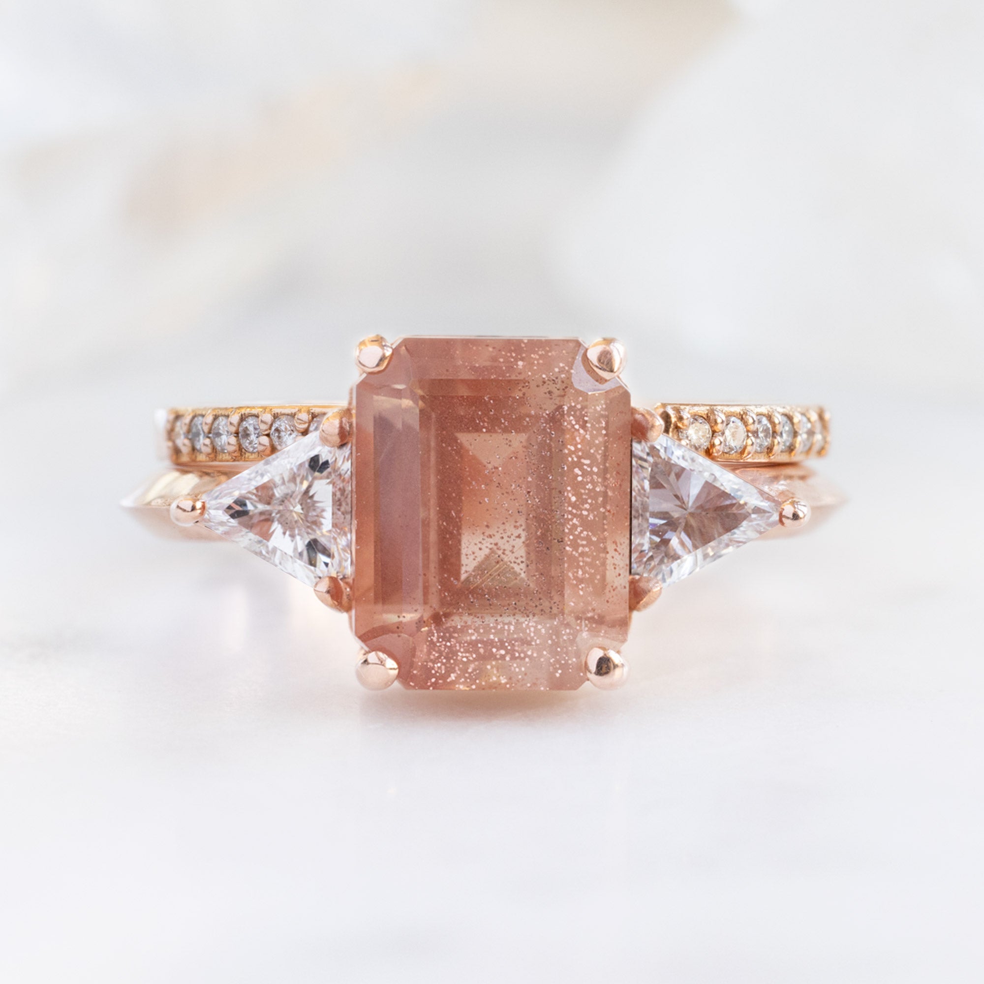 Alexis Russell Engagement Rings The Jade Ring | 2.26ct Emerald Cut Sunstone in 14K Rose Gold