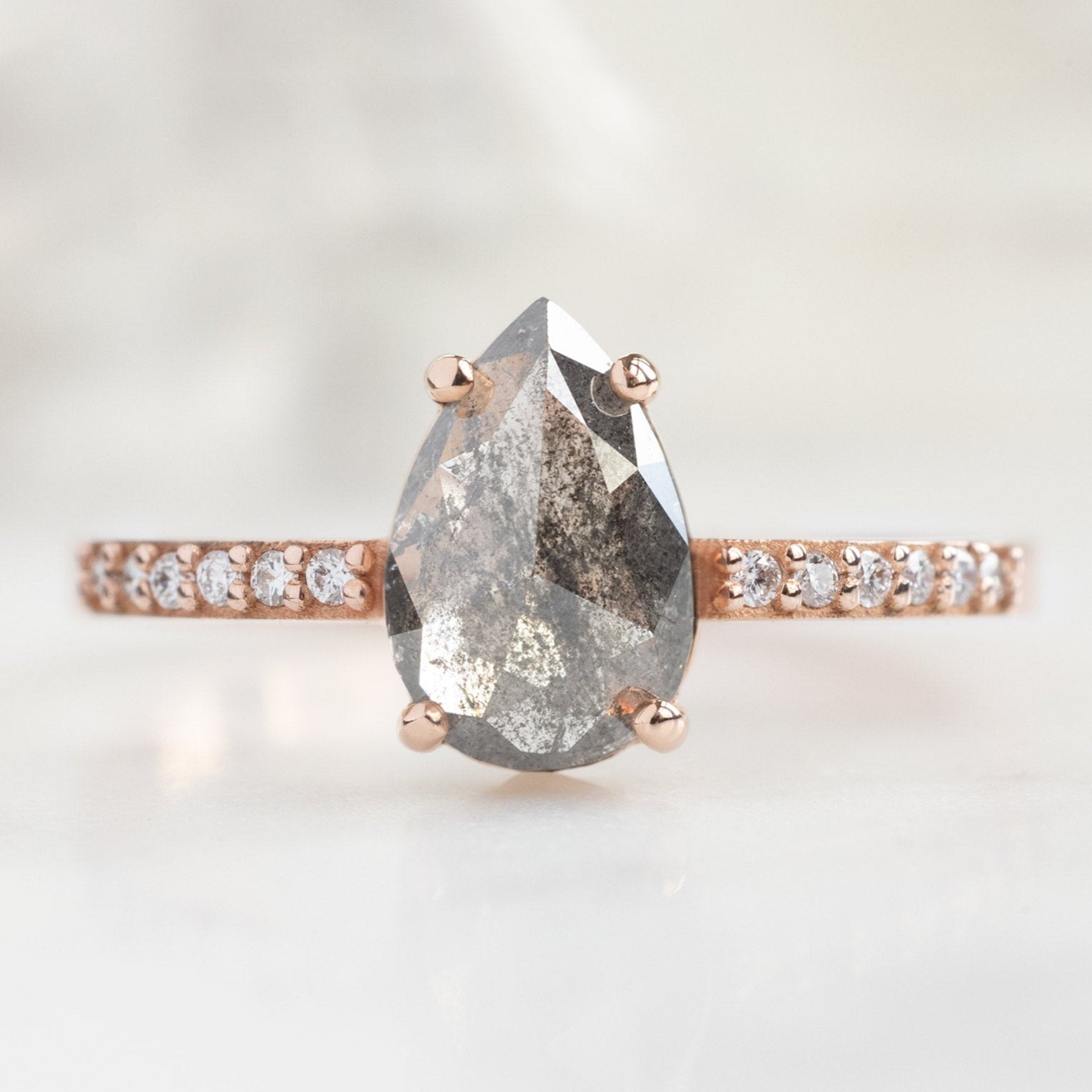 Alexis Russell Engagement Rings The Willow Ring | 1.10ct Pear Grey Diamond in 14K Rose Gold