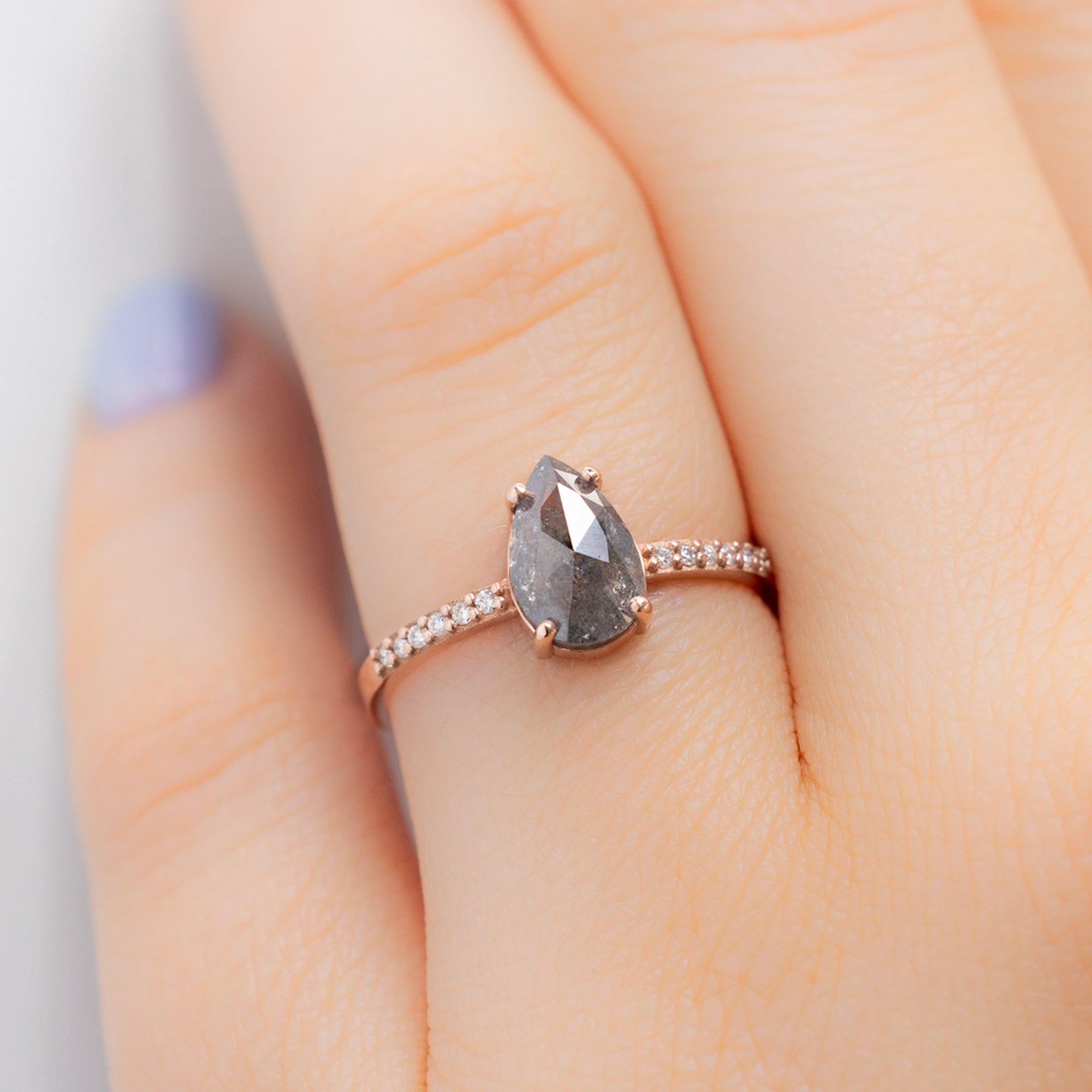 Alexis Russell Engagement Rings The Willow Ring | 1.10ct Pear Grey Diamond in 14K Rose Gold