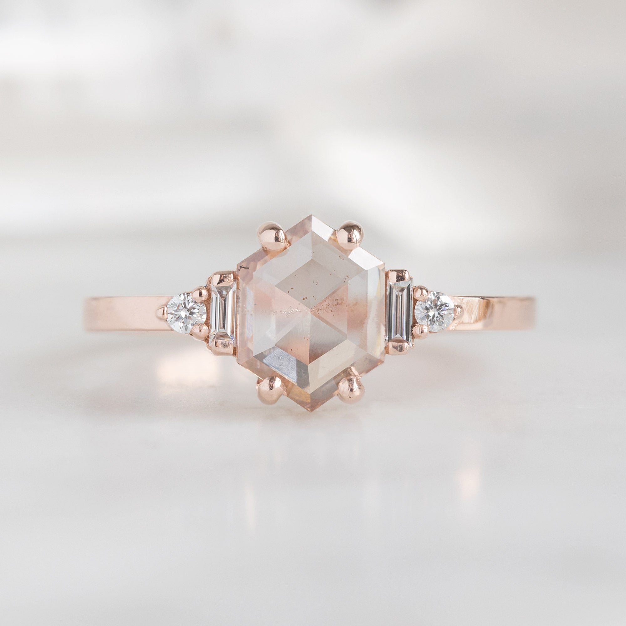 Alexis Russell Engagement Rings The Primrose Ring | 0.81ct Lab Grown Hexagon Pink Diamond in 14K Rose Gold