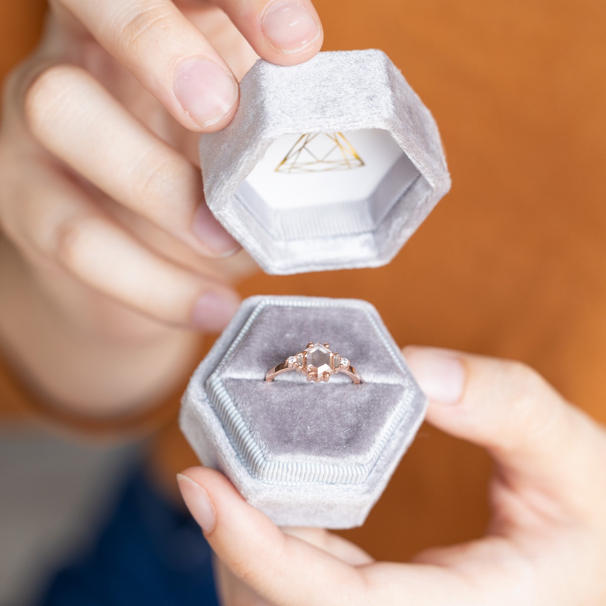 Alexis Russell Engagement Rings The Primrose Ring | 0.81ct Lab Grown Hexagon Pink Diamond in 14K Rose Gold