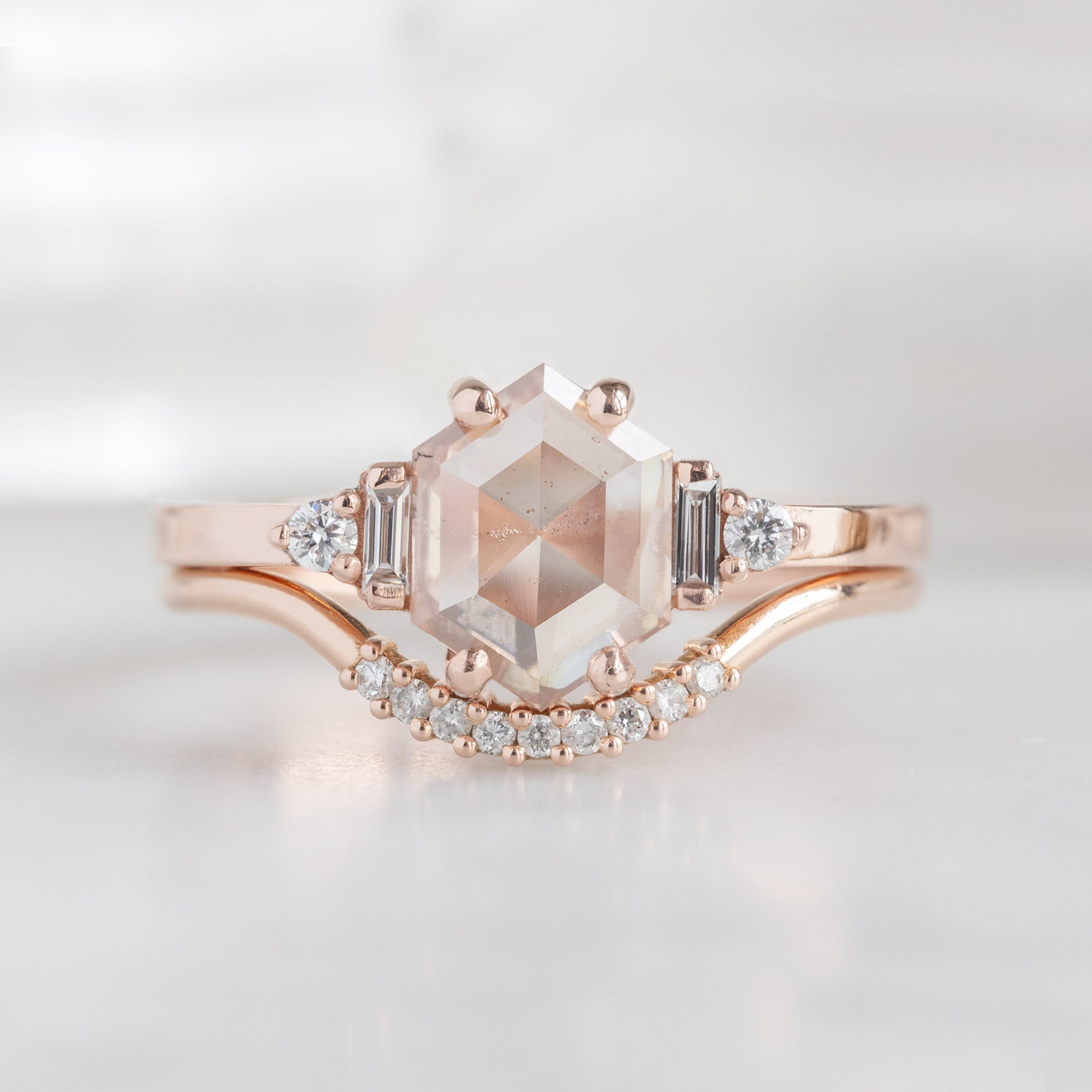 Alexis Russell Engagement Rings The Primrose Ring | 0.81ct Lab Grown Hexagon Pink Diamond in 14K Rose Gold