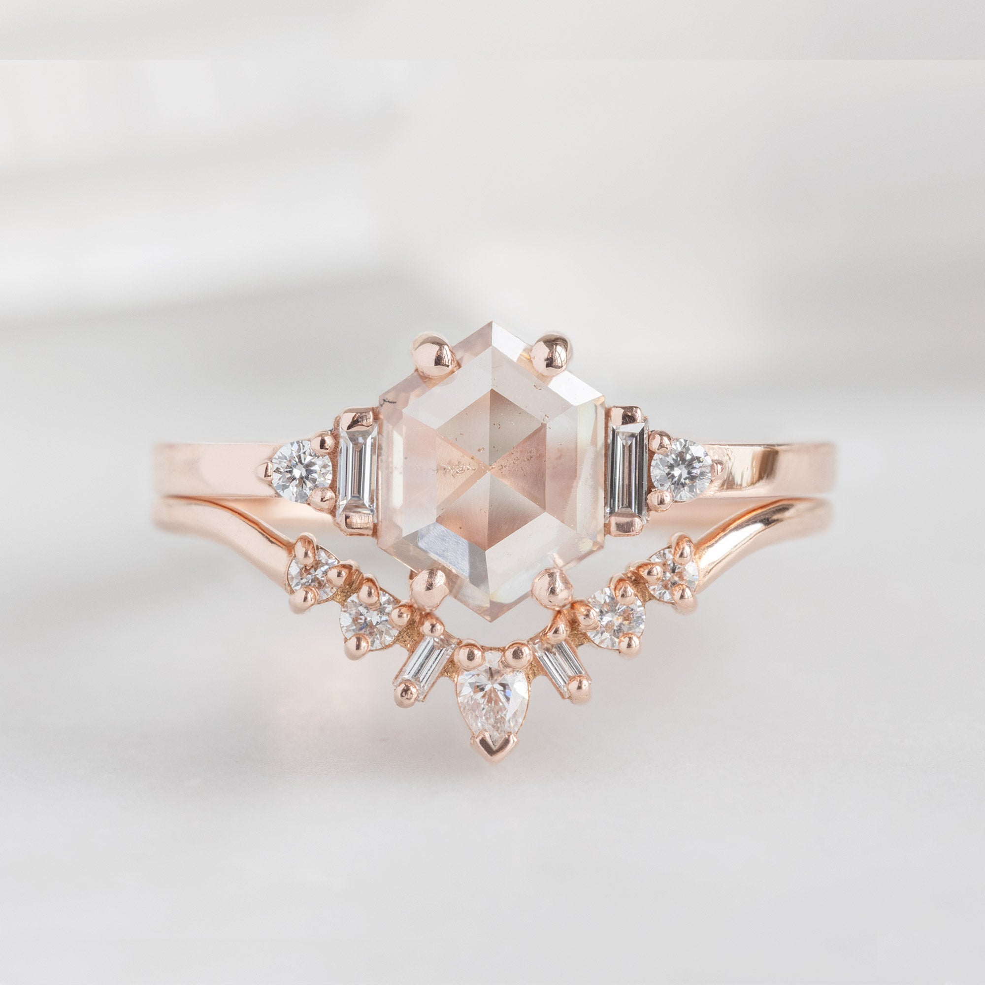Alexis Russell Engagement Rings The Primrose Ring | 0.81ct Lab Grown Hexagon Pink Diamond in 14K Rose Gold