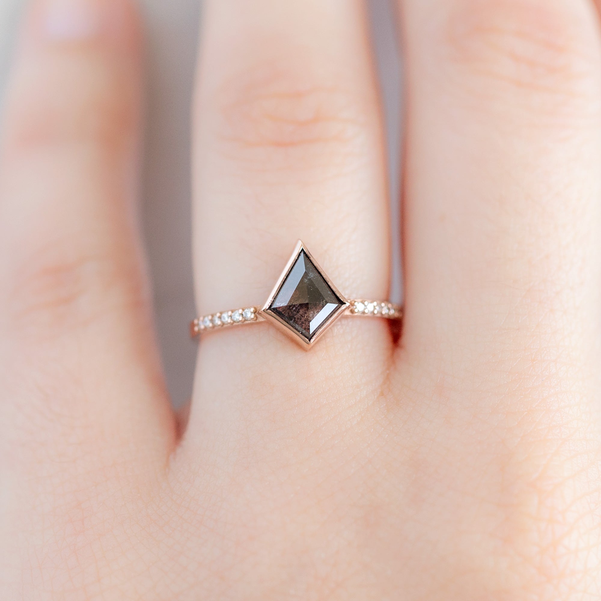 Alexis Russell Engagement Rings The Willow Ring | 0.92ct Kite Salt and Pepper Diamond in 14K Rose Gold