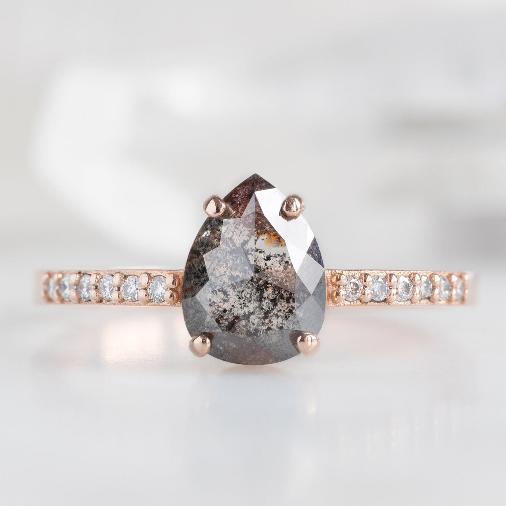 Alexis Russell Engagement Rings The Willow Ring | 0.99ct Pear Black Diamond in 14K Rose Gold
