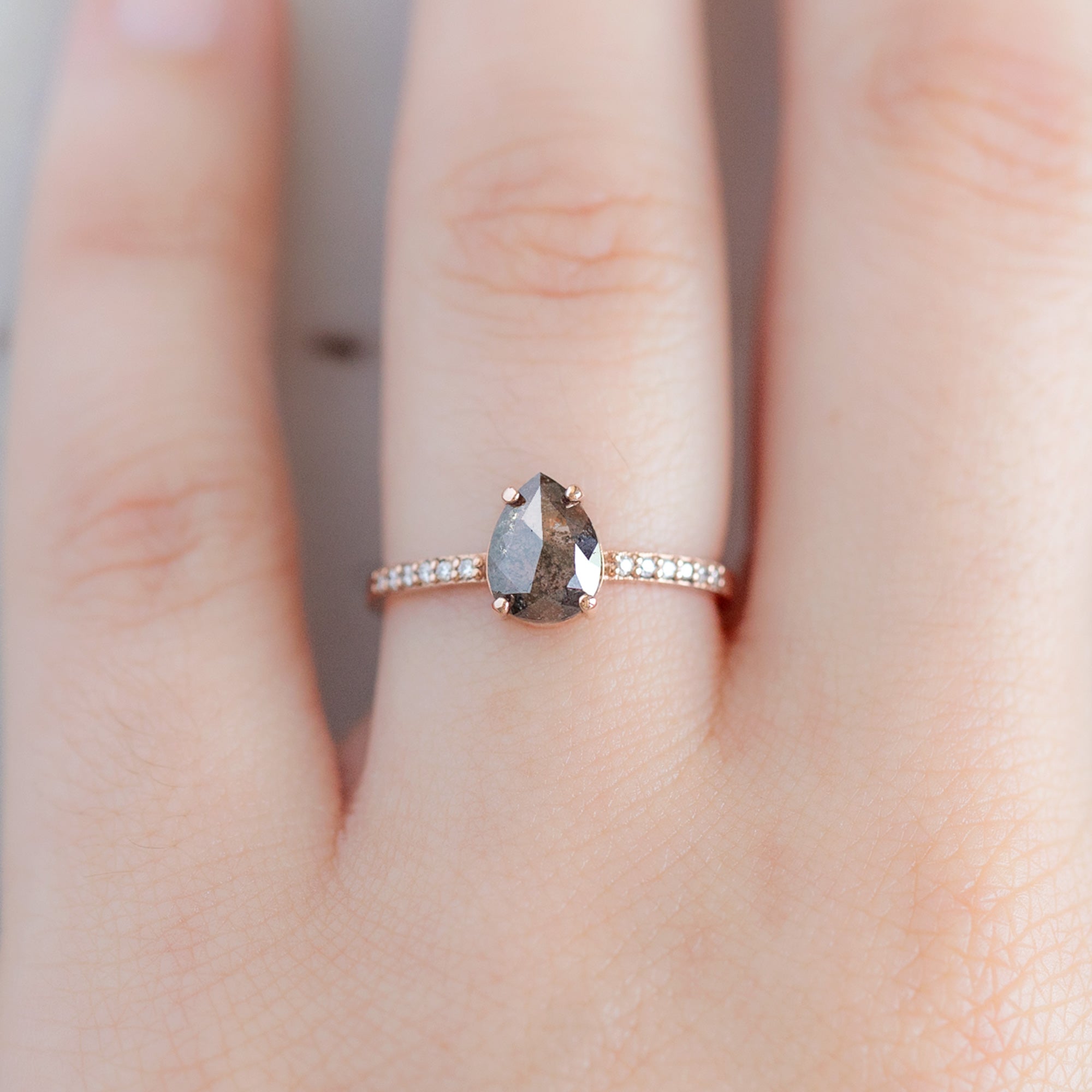 Alexis Russell Engagement Rings The Willow Ring | 0.99ct Pear Black Diamond in 14K Rose Gold
