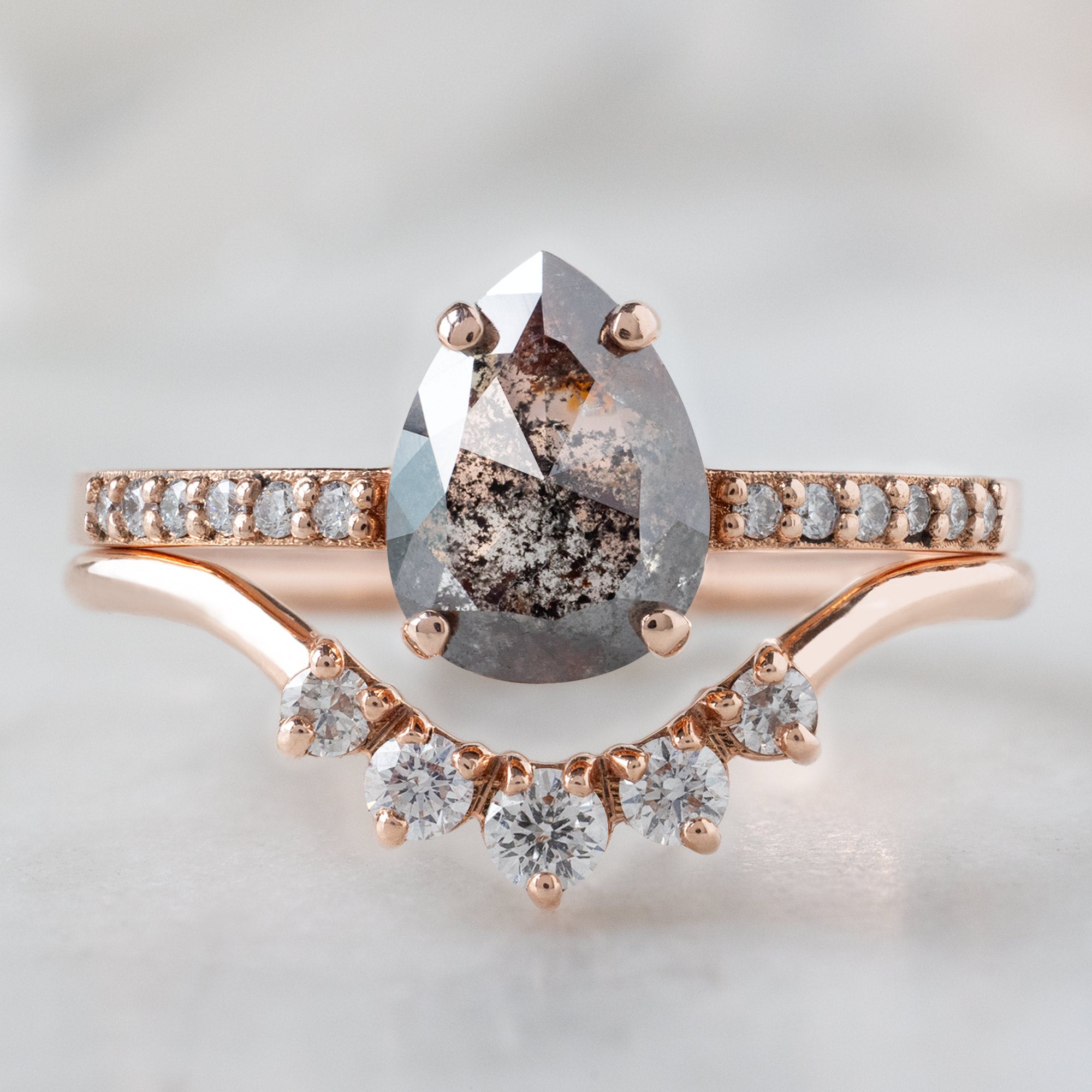 Alexis Russell Engagement Rings The Willow Ring | 0.99ct Pear Black Diamond in 14K Rose Gold