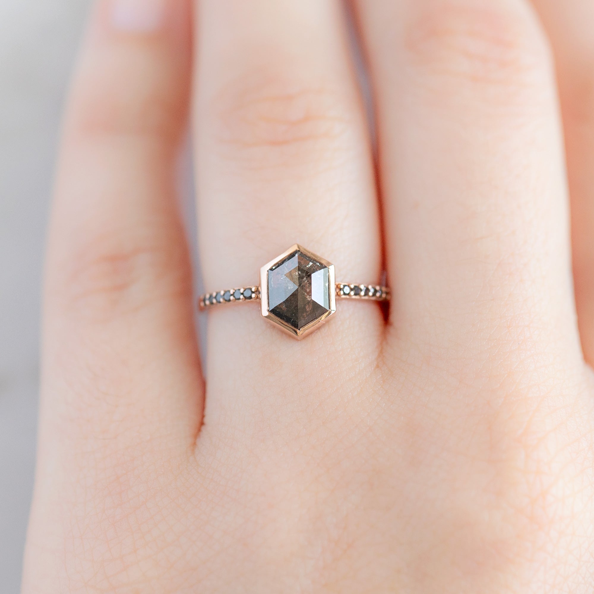 Alexis Russell Engagement Rings The Willow Ring | 1.19ct Hexagon Black Diamond in 14K Rose Gold