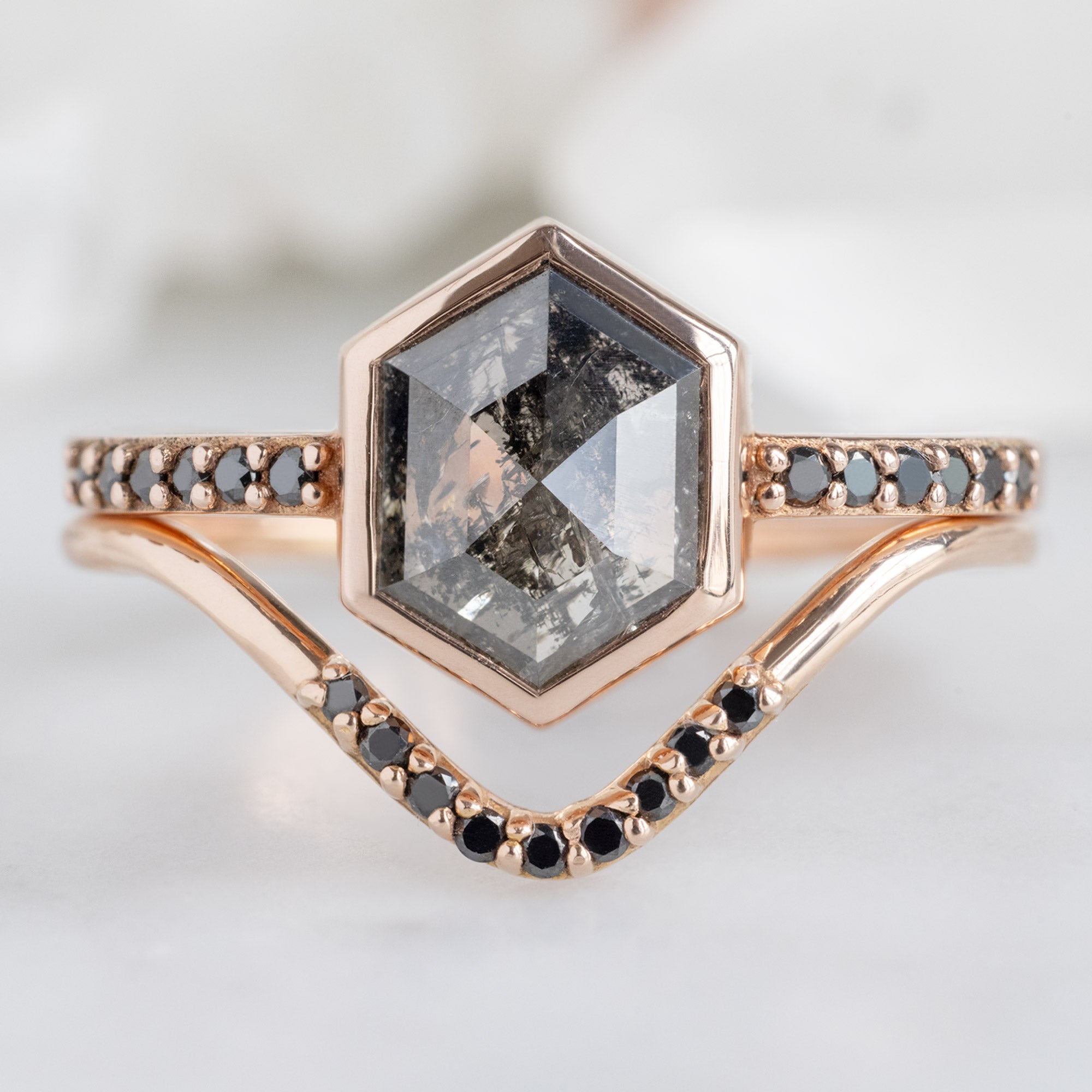 Alexis Russell Engagement Rings The Willow Ring | 1.19ct Hexagon Black Diamond in 14K Rose Gold